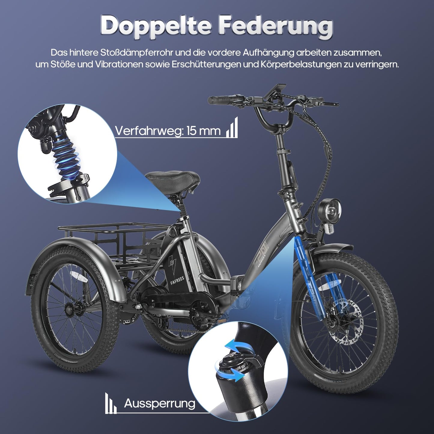 ELB trike Fafrees F20 Mate E Bike Dreirad Erwachsene Fat Klapprad, [ Offiziell ] E-Bike Lastenfahrrad 20 Zoll, Elektrofahrrad 180kg, Elektro Dreirad für Erwachsene, Ebike Fatbike 48V, 3 Rad Fahrrad Elektrisch