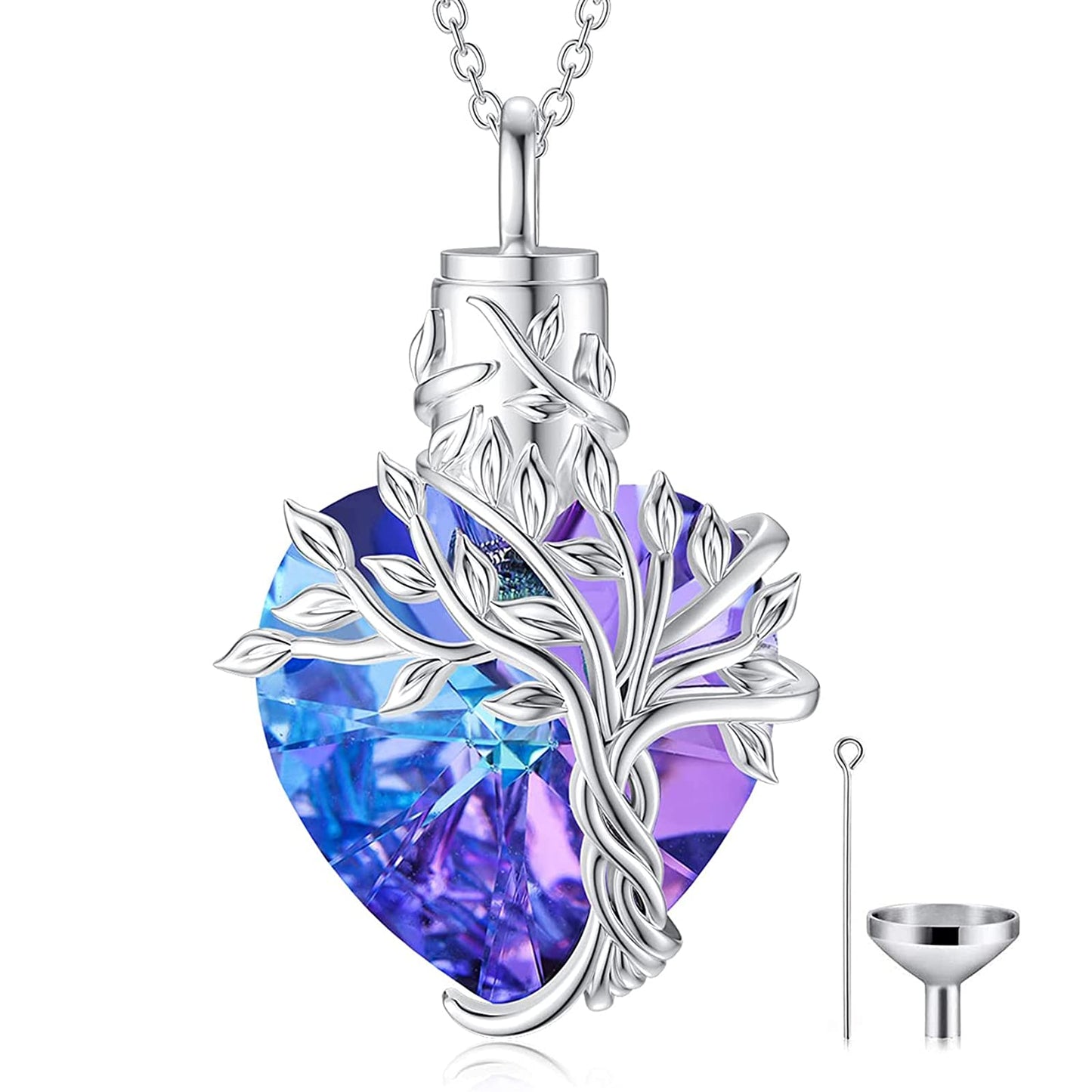 Ederseensucht-TOUPOP Urnenkette für Ashes 925 Sterling Silber Baum des Lebens/Schmetterling Ascheschmuck Asche Urne Anhänger Cremation Halskette mit Herz Kristall Memory Schmuck für Damen Herren