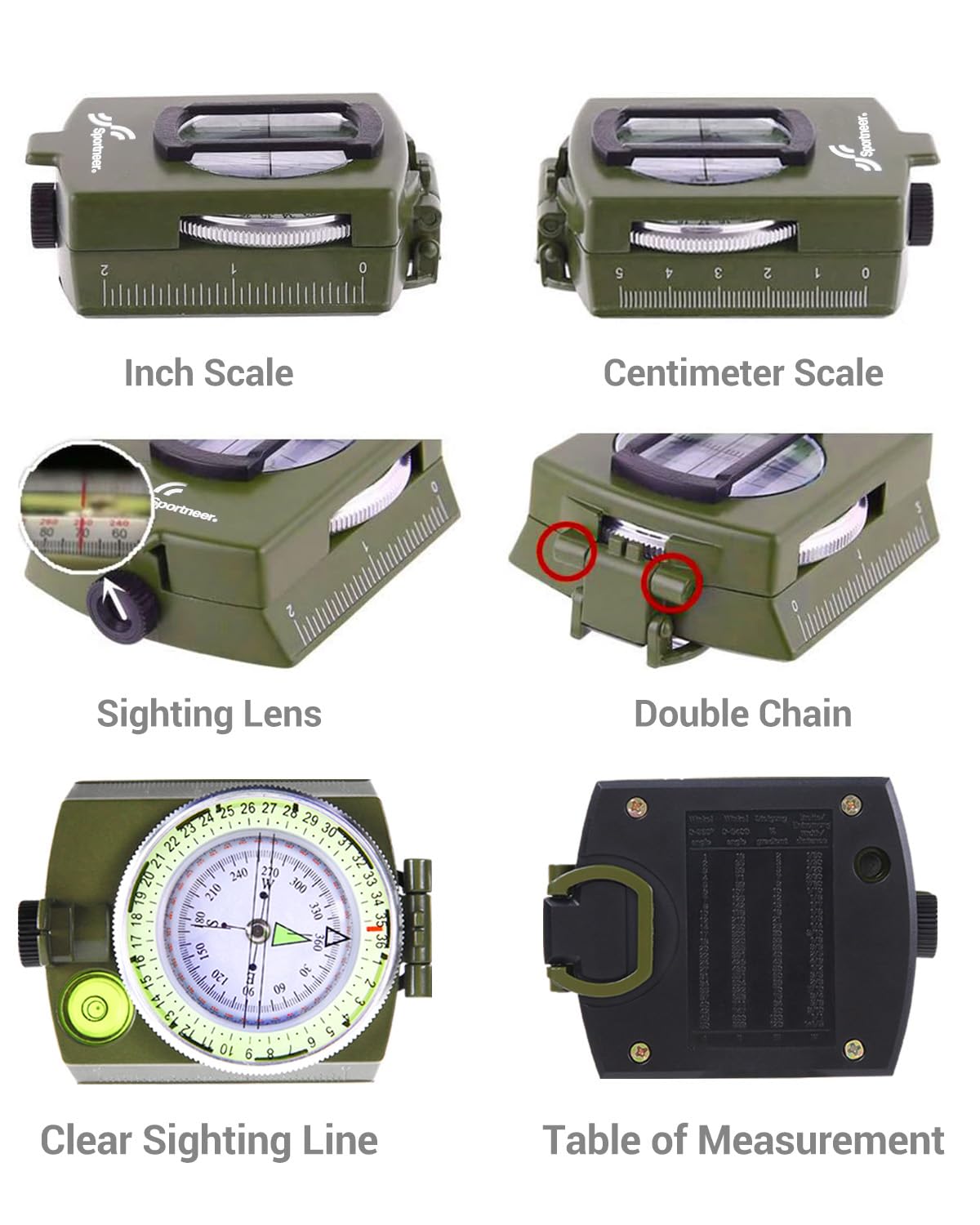 Sportneer Militär Marschkompass, Professioneller Taschenkompass Peilkompass Kompass Compass mit Tragschlaufe für Jagd Wandern und Aktivitäten Camping im Freien, Wasserfest und Stoßfest