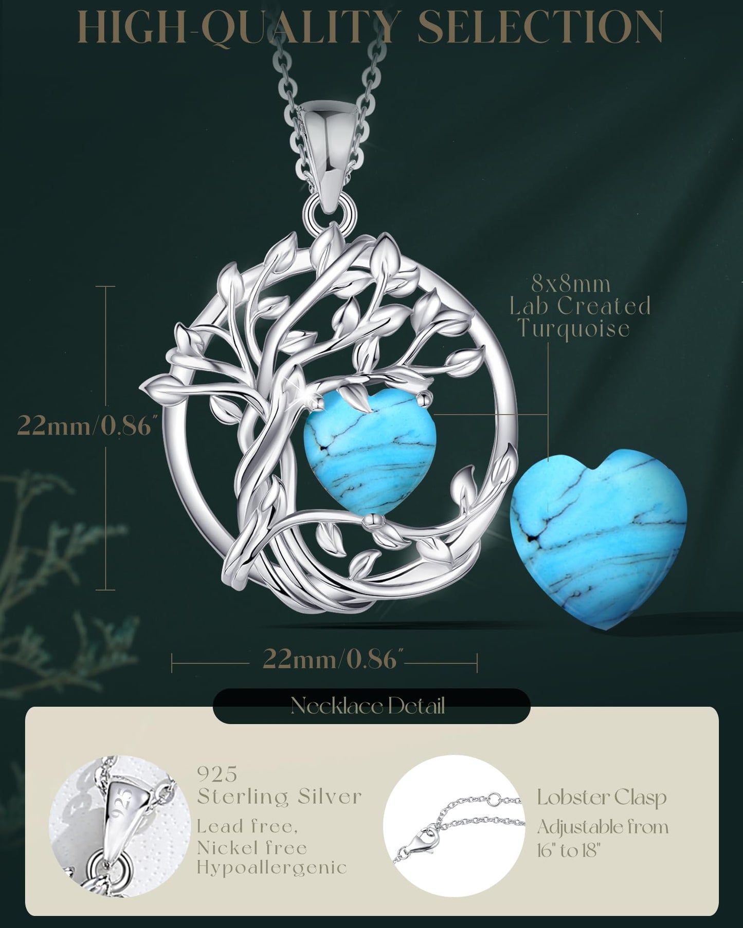 Edersee Lebensbaum Birthstone Kette für Damen 925 Sterling Silber Baum des Lebens Birthstone Anhänger Halskette Schmuck Geschenke für Frauen Mädchen, Kettenlänge: 40+5 cm