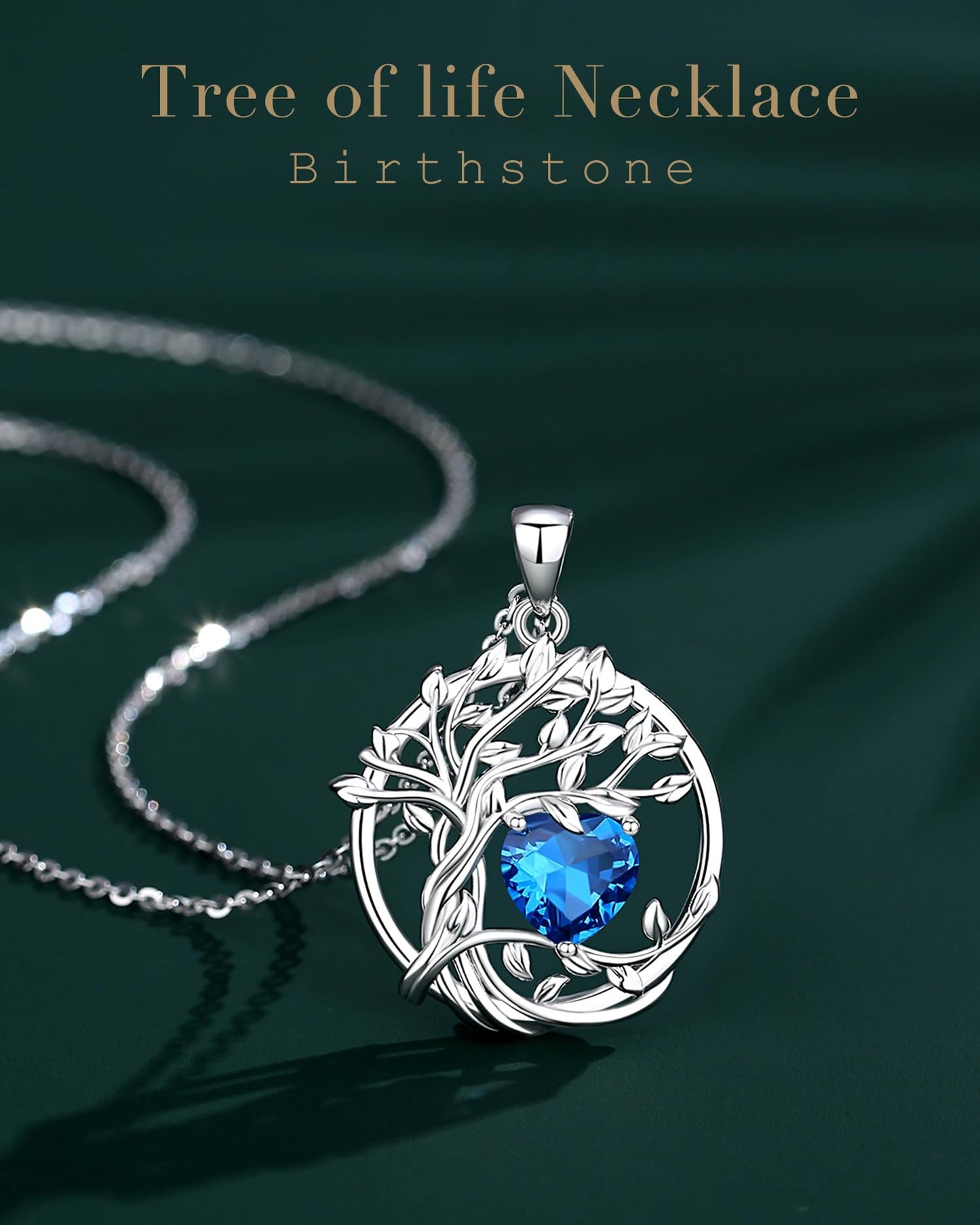 Edersee Lebensbaum Birthstone Kette für Damen 925 Sterling Silber Baum des Lebens Birthstone Anhänger Halskette Schmuck Geschenke für Frauen Mädchen, Kettenlänge: 40+5 cm
