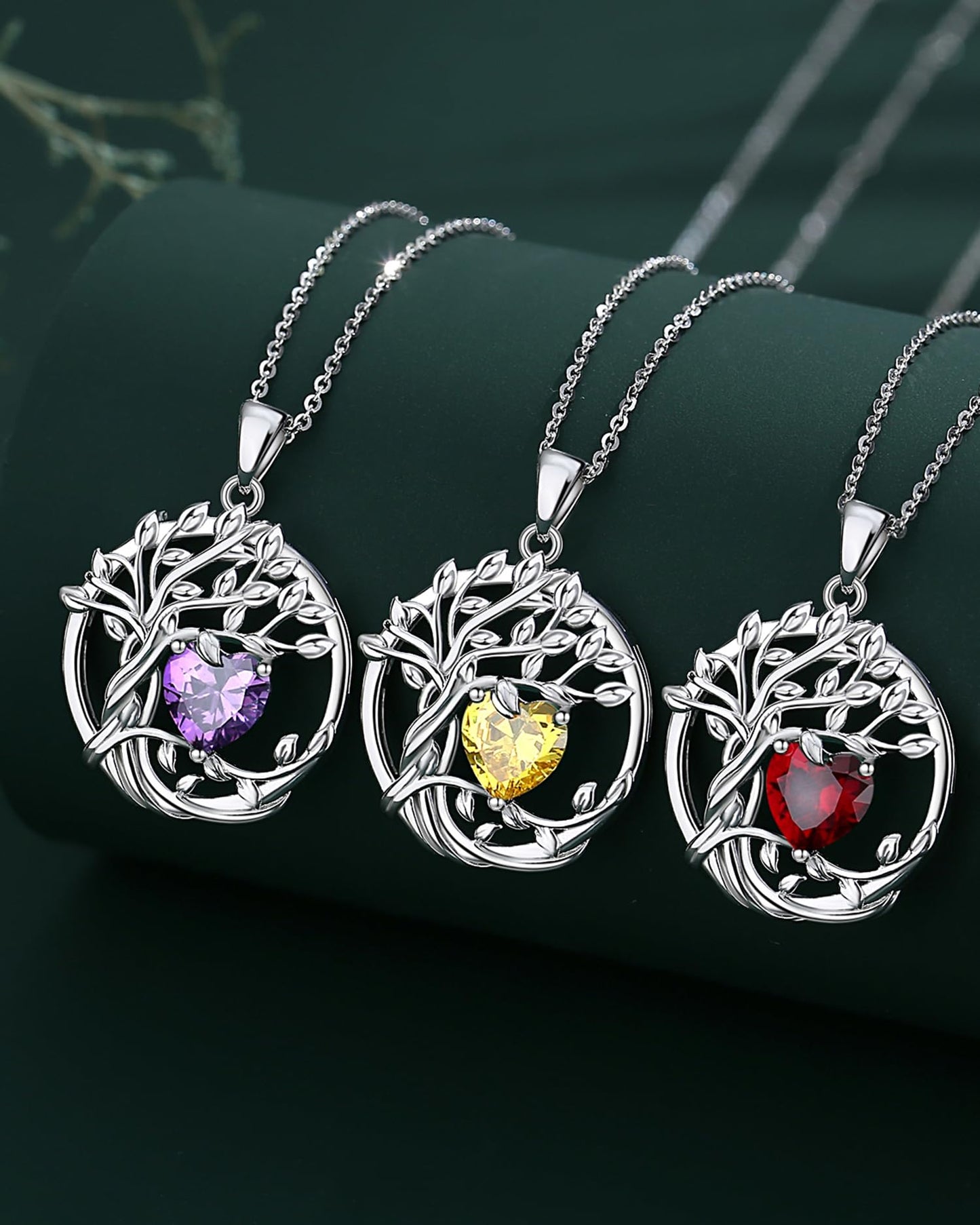 Edersee Lebensbaum Birthstone Kette für Damen 925 Sterling Silber Baum des Lebens Birthstone Anhänger Halskette Schmuck Geschenke für Frauen Mädchen, Kettenlänge: 40+5 cm