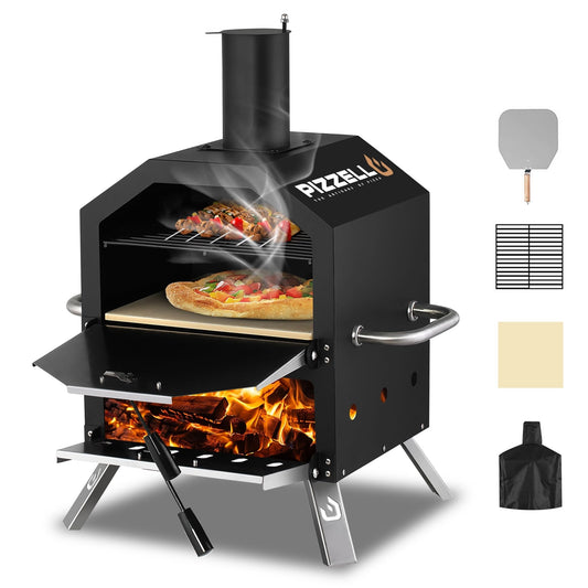 Pizzello Outdoor- Pizzaöfen Holzbefeuerter Pizzaöfen zum Backen von 2 Pizzen im Freien mit Pizzastein, Pizzaschieber, Deckel