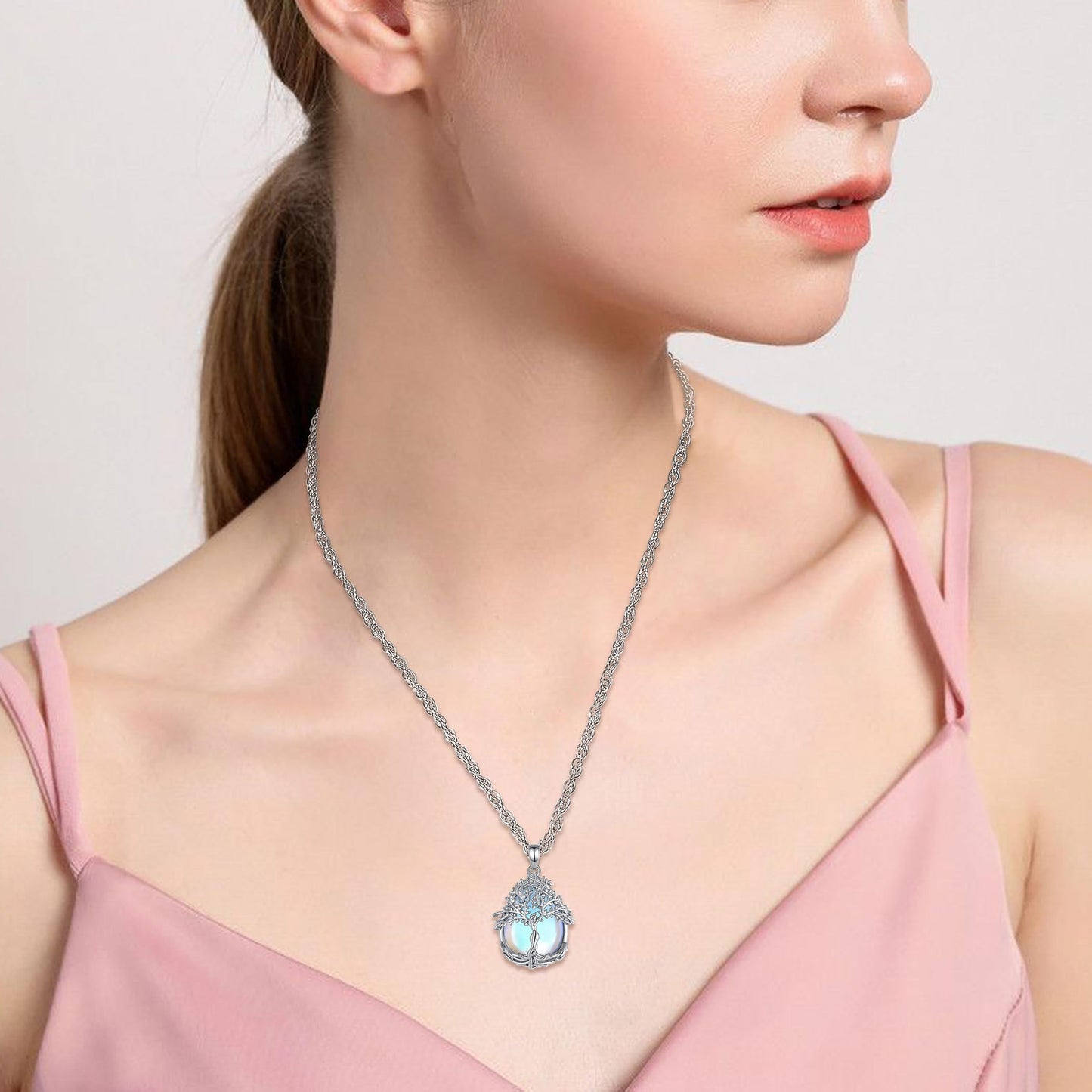 EDERSEENSUCHT - AEONSLOVE Lebensbaum Kette mit Kristall, Baum des Lebens Mondstein Halskette für Damen Türkis Amethyst Anhänger Obsidian Malachit Stein Kette Heilsteine Schmuck