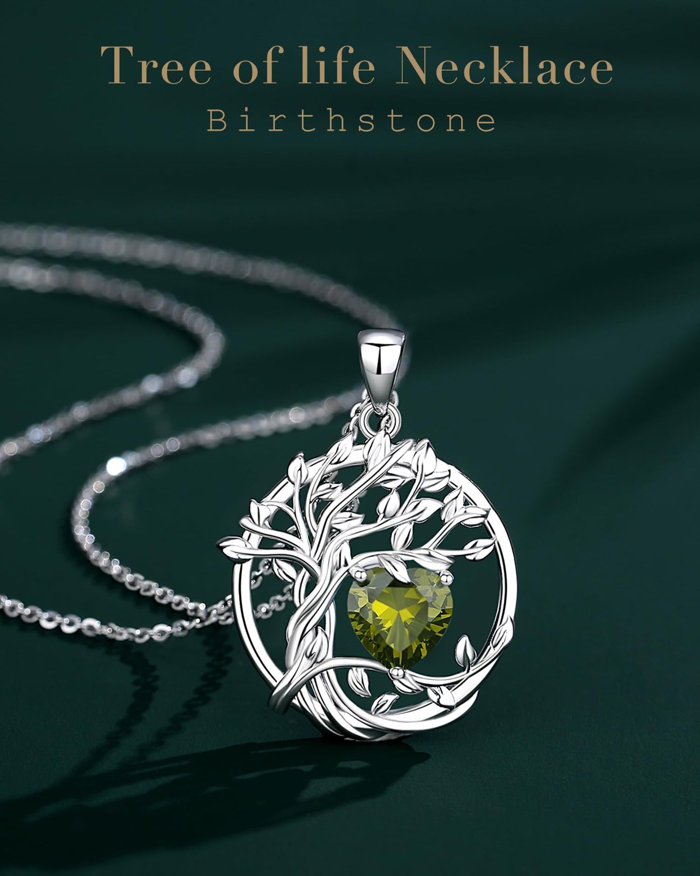 Edersee Lebensbaum Birthstone Kette für Damen 925 Sterling Silber Baum des Lebens Birthstone Anhänger Halskette Schmuck Geschenke für Frauen Mädchen, Kettenlänge: 40+5 cm