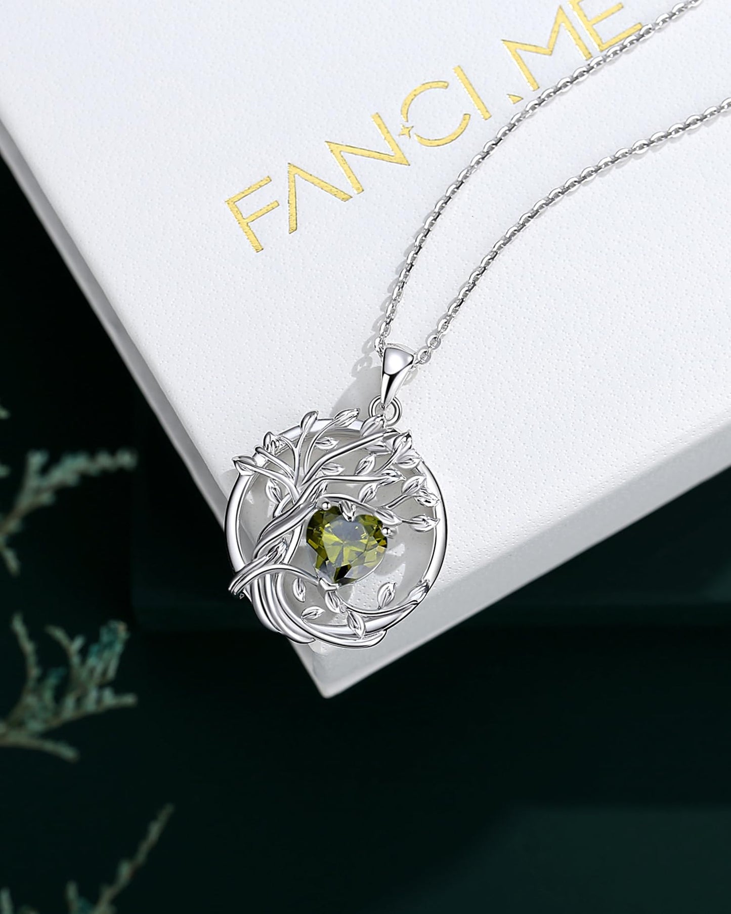Edersee Lebensbaum Birthstone Kette für Damen 925 Sterling Silber Baum des Lebens Birthstone Anhänger Halskette Schmuck Geschenke für Frauen Mädchen, Kettenlänge: 40+5 cm