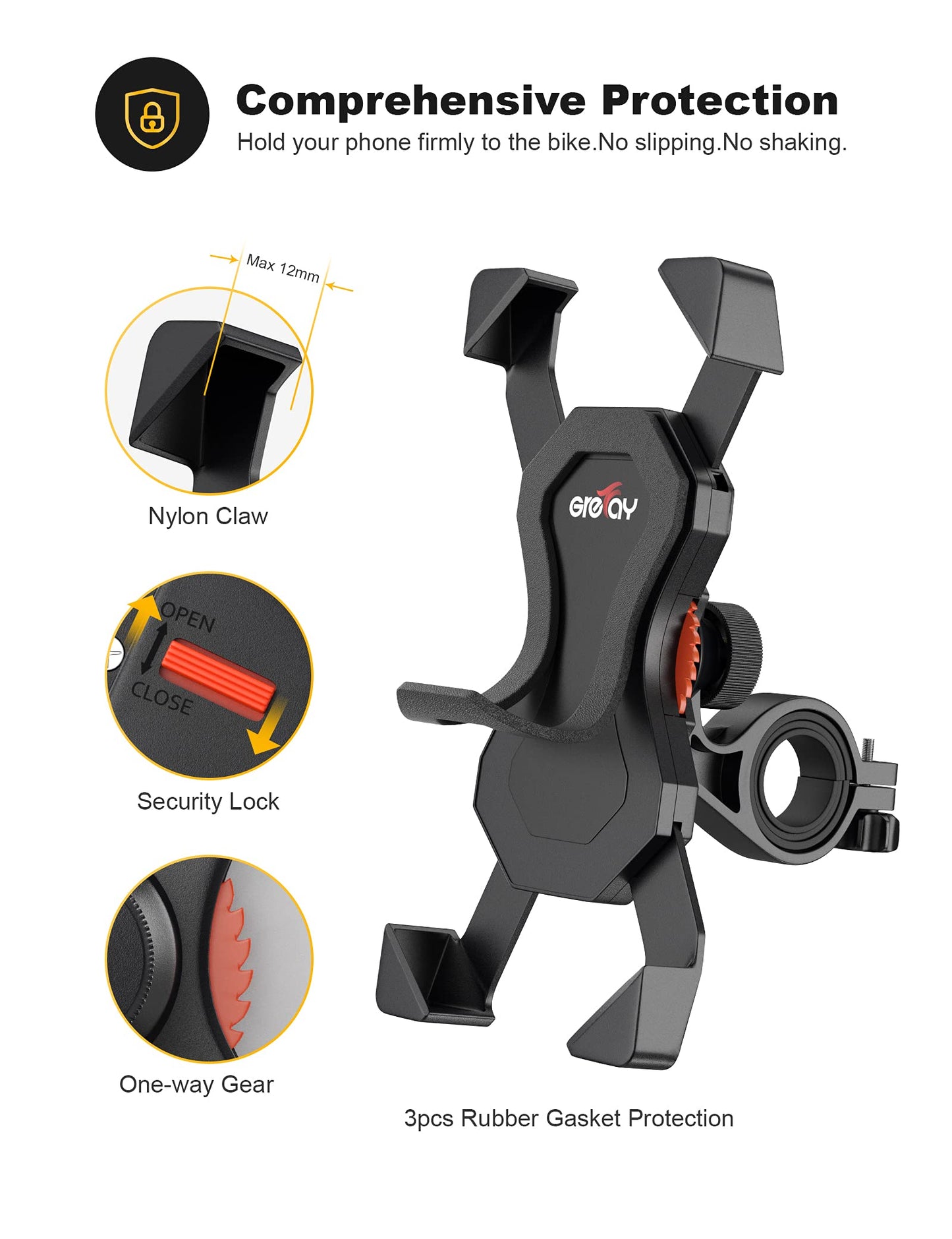 Grefay Fahrrad Handyhalterung Universal Motorrad Handy Halterung für 3,5-6,5 Zoll Smartphone mit 360° Drehbar