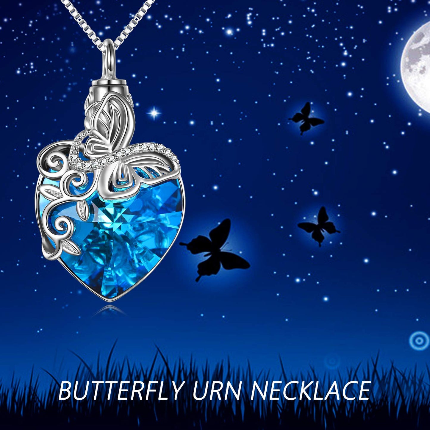 Ederseensucht-TOUPOP Urnenkette für Ashes 925 Sterling Silber Baum des Lebens/Schmetterling Ascheschmuck Asche Urne Anhänger Cremation Halskette mit Herz Kristall Memory Schmuck für Damen Herren
