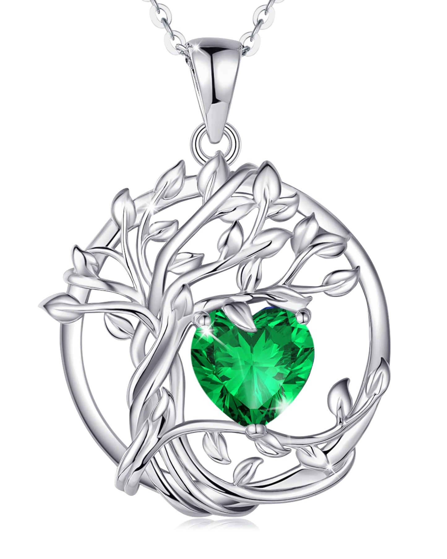 Edersee Lebensbaum Birthstone Kette für Damen 925 Sterling Silber Baum des Lebens Birthstone Anhänger Halskette Schmuck Geschenke für Frauen Mädchen, Kettenlänge: 40+5 cm