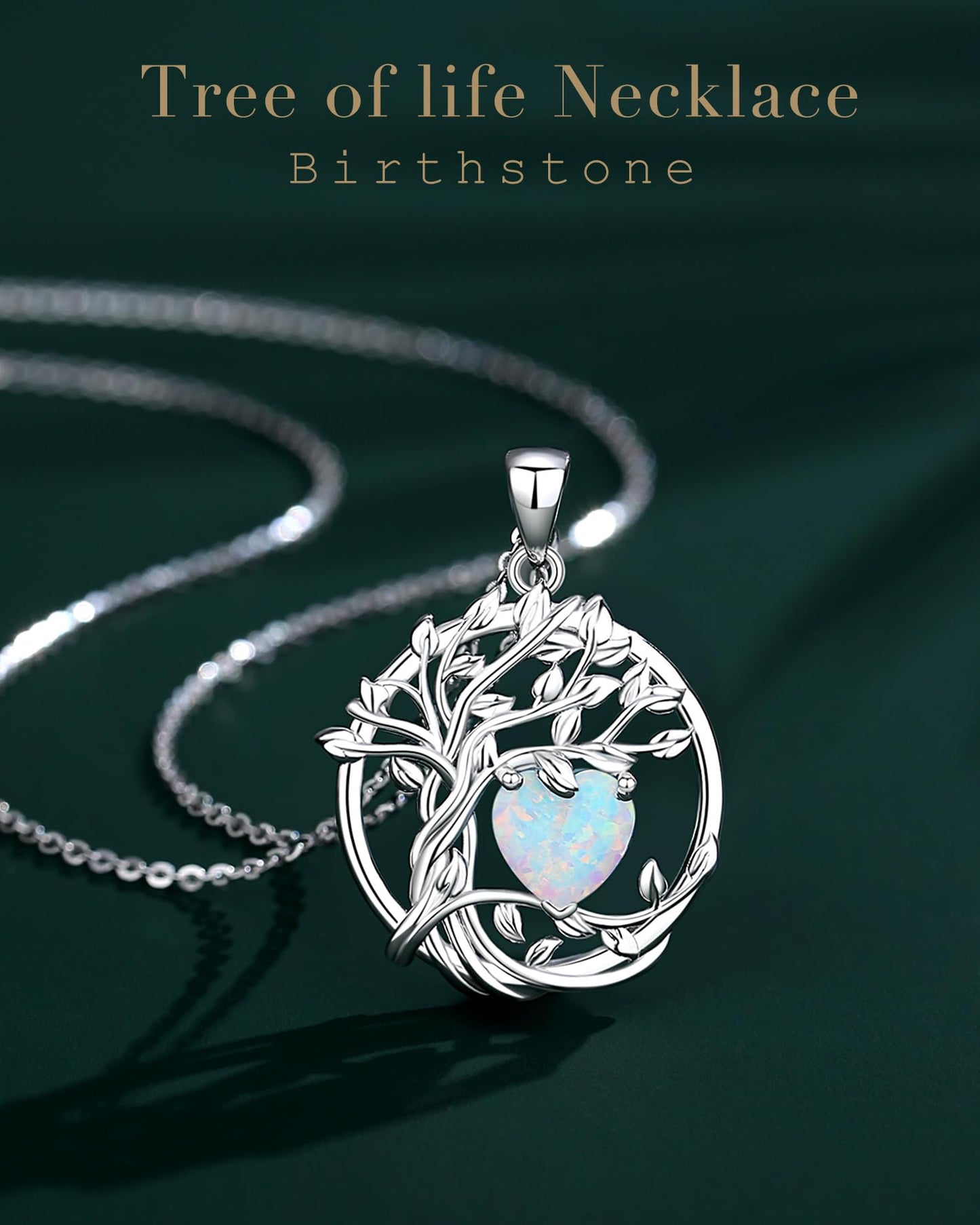 Edersee Lebensbaum Birthstone Kette für Damen 925 Sterling Silber Baum des Lebens Birthstone Anhänger Halskette Schmuck Geschenke für Frauen Mädchen, Kettenlänge: 40+5 cm