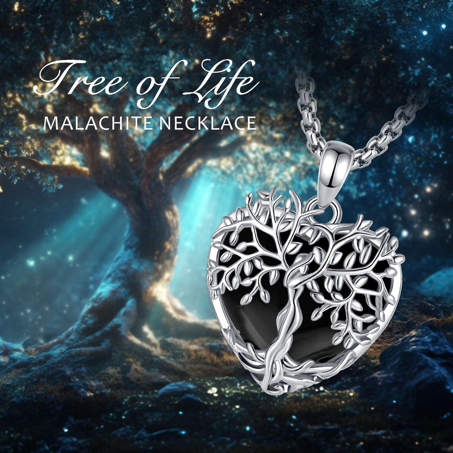 EDERSEENSUCHT - AEONSLOVE Lebensbaum Kette mit Kristall, Baum des Lebens Mondstein Halskette für Damen Türkis Amethyst Anhänger Obsidian Malachit Stein Kette Heilsteine Schmuck