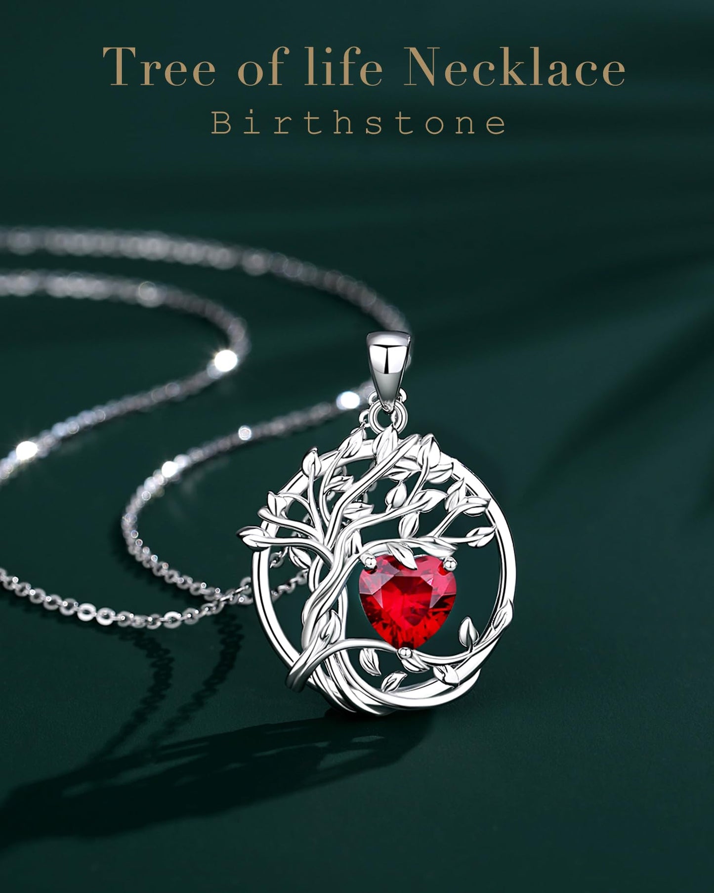 Edersee Lebensbaum Birthstone Kette für Damen 925 Sterling Silber Baum des Lebens Birthstone Anhänger Halskette Schmuck Geschenke für Frauen Mädchen, Kettenlänge: 40+5 cm