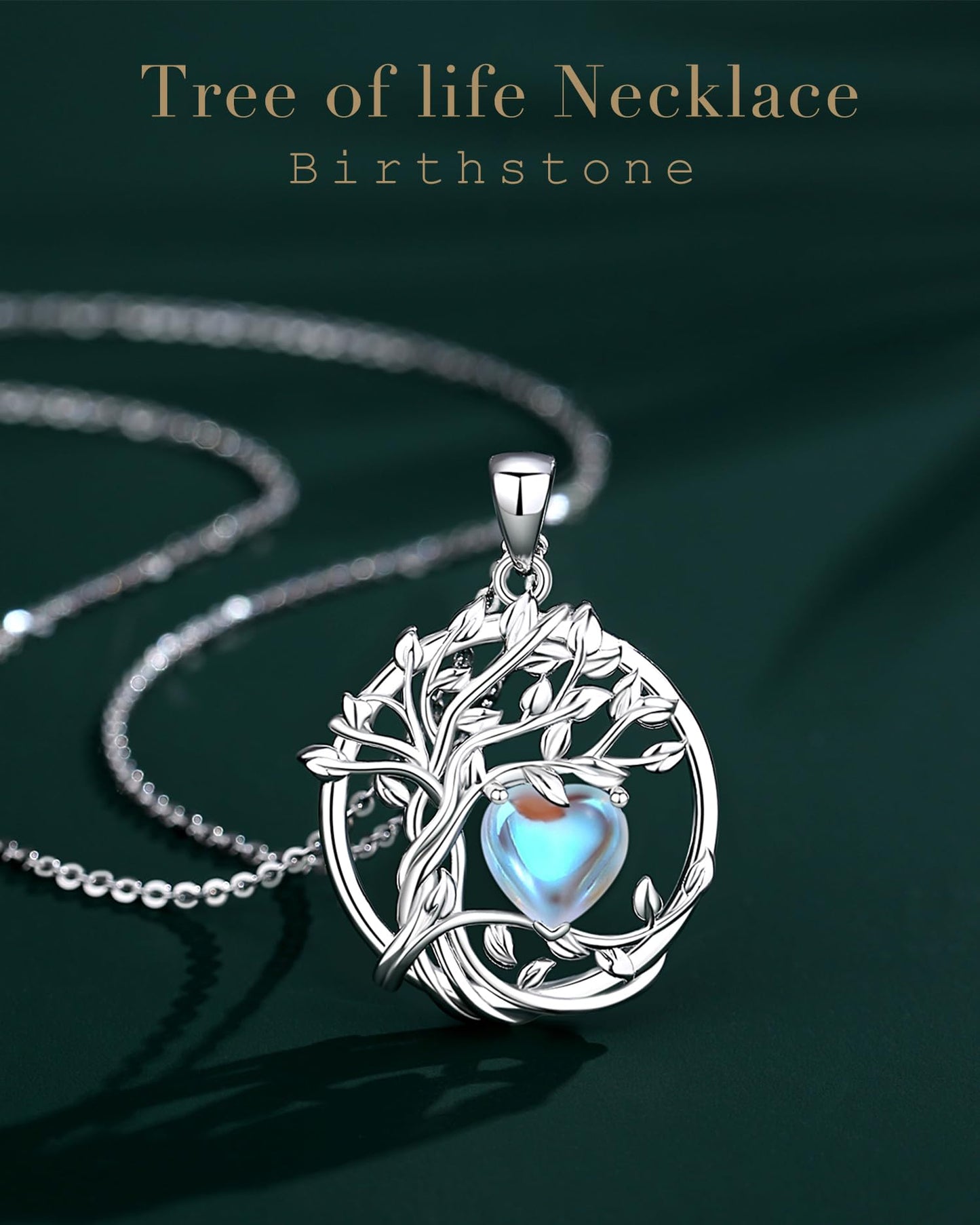 Edersee Lebensbaum Birthstone Kette für Damen 925 Sterling Silber Baum des Lebens Birthstone Anhänger Halskette Schmuck Geschenke für Frauen Mädchen, Kettenlänge: 40+5 cm