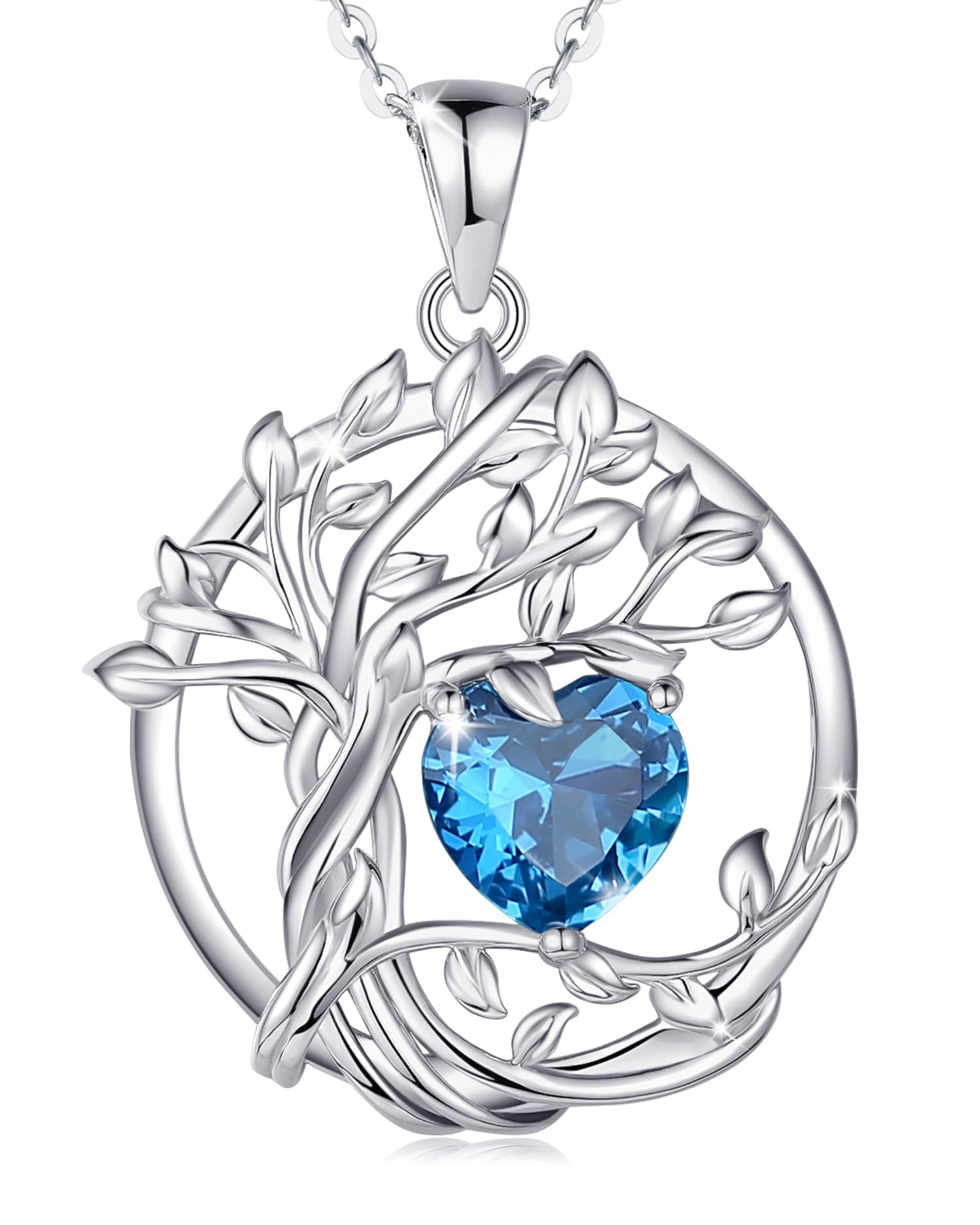 Edersee Lebensbaum Birthstone Kette für Damen 925 Sterling Silber Baum des Lebens Birthstone Anhänger Halskette Schmuck Geschenke für Frauen Mädchen, Kettenlänge: 40+5 cm