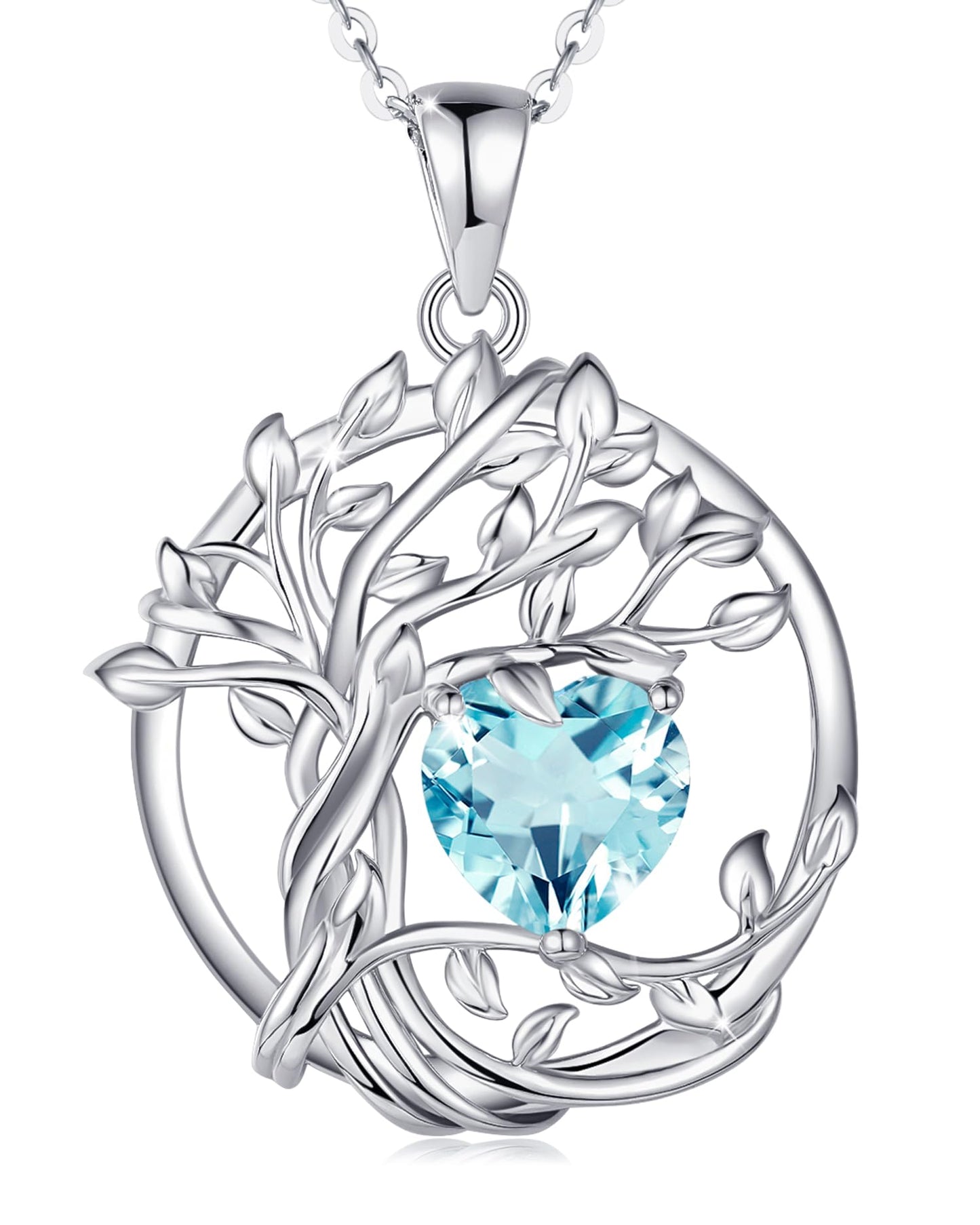 Edersee Lebensbaum Birthstone Kette für Damen 925 Sterling Silber Baum des Lebens Birthstone Anhänger Halskette Schmuck Geschenke für Frauen Mädchen, Kettenlänge: 40+5 cm