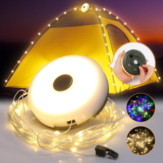 ELB GLAMPING Yizhet 10 m Camping Lichterkette Aufrollbar, Outdoor Lichterkette, Vielseitige LED Lichterkette – Langlebig und Wasserdicht, USB Aufladung – Gragbare Camping Lichter für Camping, Hof und Wandern
