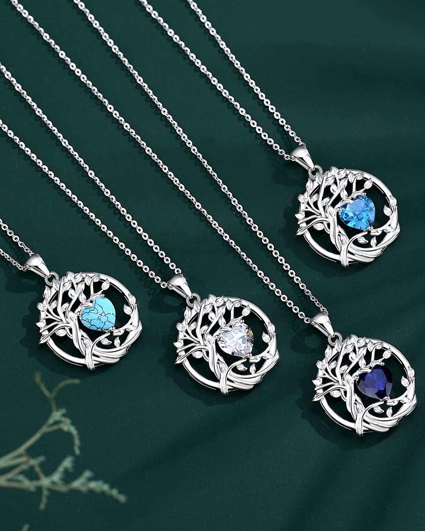 Edersee Lebensbaum Birthstone Kette für Damen 925 Sterling Silber Baum des Lebens Birthstone Anhänger Halskette Schmuck Geschenke für Frauen Mädchen, Kettenlänge: 40+5 cm