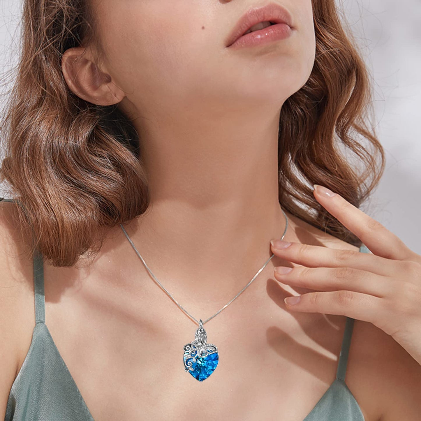 Ederseensucht-TOUPOP Urnenkette für Ashes 925 Sterling Silber Baum des Lebens/Schmetterling Ascheschmuck Asche Urne Anhänger Cremation Halskette mit Herz Kristall Memory Schmuck für Damen Herren