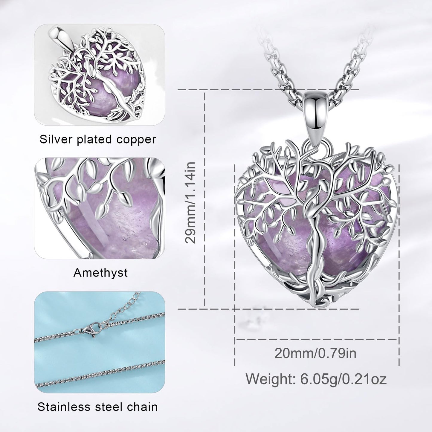 EDERSEENSUCHT - AEONSLOVE Lebensbaum Kette mit Kristall, Baum des Lebens Mondstein Halskette für Damen Türkis Amethyst Anhänger Obsidian Malachit Stein Kette Heilsteine Schmuck