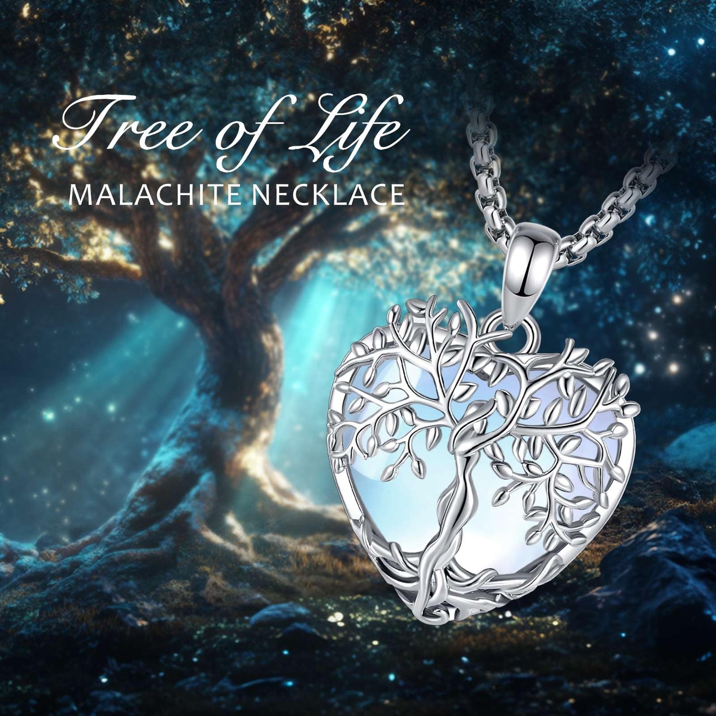 EDERSEENSUCHT - AEONSLOVE Lebensbaum Kette mit Kristall, Baum des Lebens Mondstein Halskette für Damen Türkis Amethyst Anhänger Obsidian Malachit Stein Kette Heilsteine Schmuck