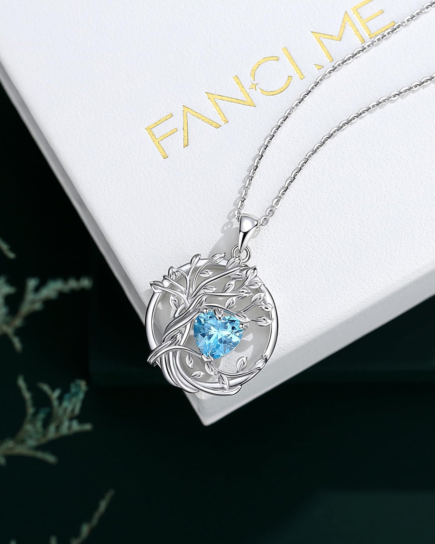 Edersee Lebensbaum Birthstone Kette für Damen 925 Sterling Silber Baum des Lebens Birthstone Anhänger Halskette Schmuck Geschenke für Frauen Mädchen, Kettenlänge: 40+5 cm