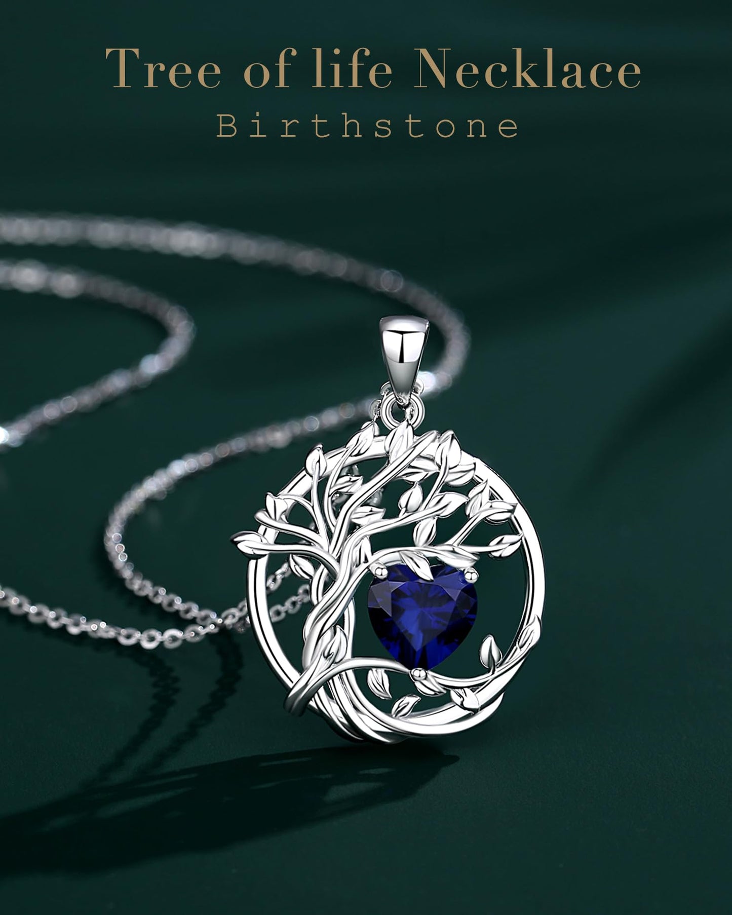 Edersee Lebensbaum Birthstone Kette für Damen 925 Sterling Silber Baum des Lebens Birthstone Anhänger Halskette Schmuck Geschenke für Frauen Mädchen, Kettenlänge: 40+5 cm