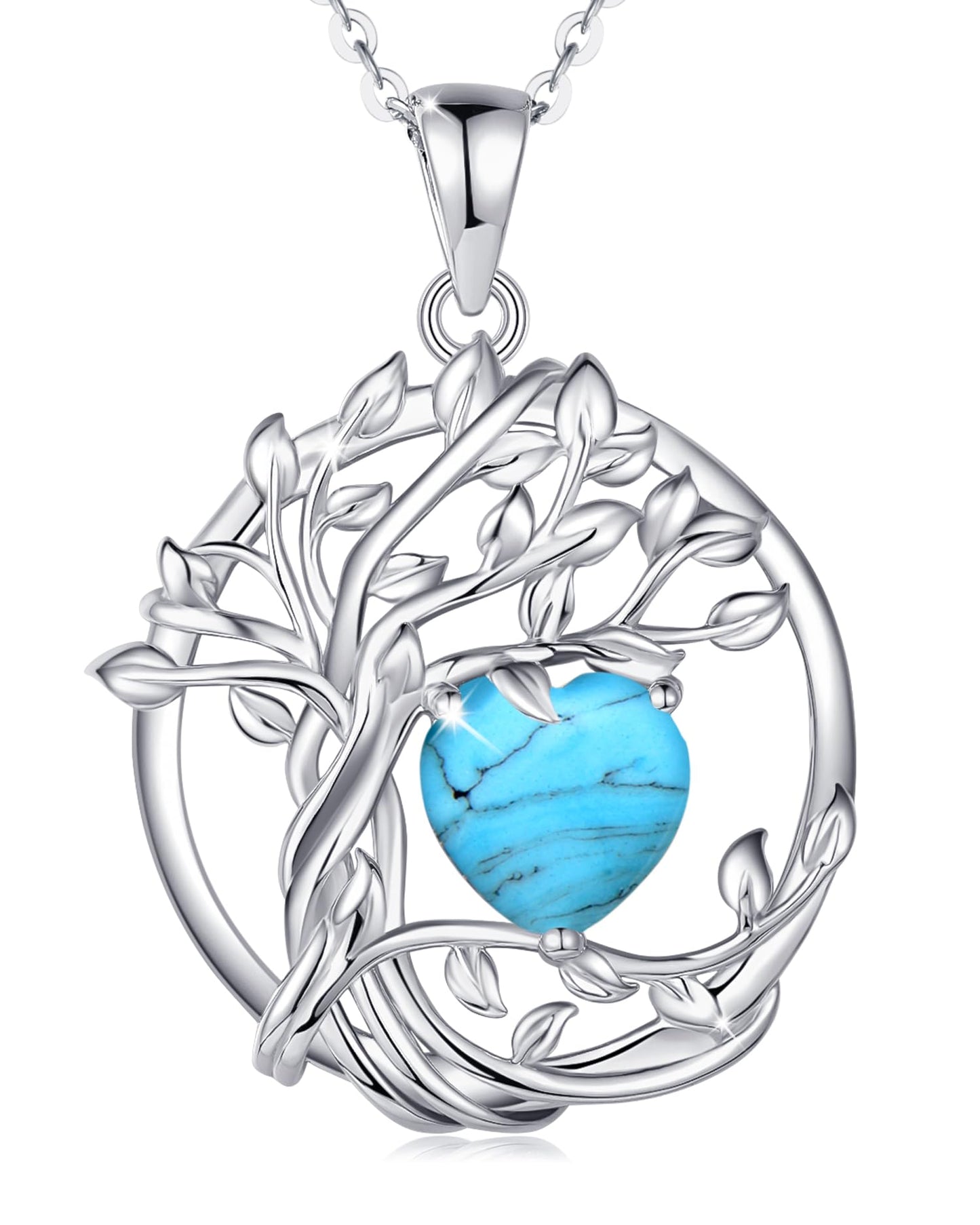 Edersee Lebensbaum Birthstone Kette für Damen 925 Sterling Silber Baum des Lebens Birthstone Anhänger Halskette Schmuck Geschenke für Frauen Mädchen, Kettenlänge: 40+5 cm