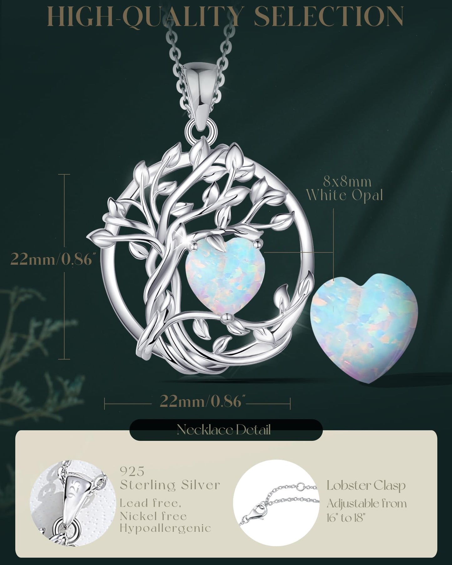 Edersee Lebensbaum Birthstone Kette für Damen 925 Sterling Silber Baum des Lebens Birthstone Anhänger Halskette Schmuck Geschenke für Frauen Mädchen, Kettenlänge: 40+5 cm