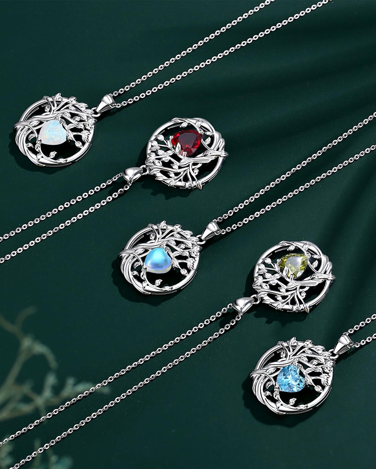 Edersee Lebensbaum Birthstone Kette für Damen 925 Sterling Silber Baum des Lebens Birthstone Anhänger Halskette Schmuck Geschenke für Frauen Mädchen, Kettenlänge: 40+5 cm