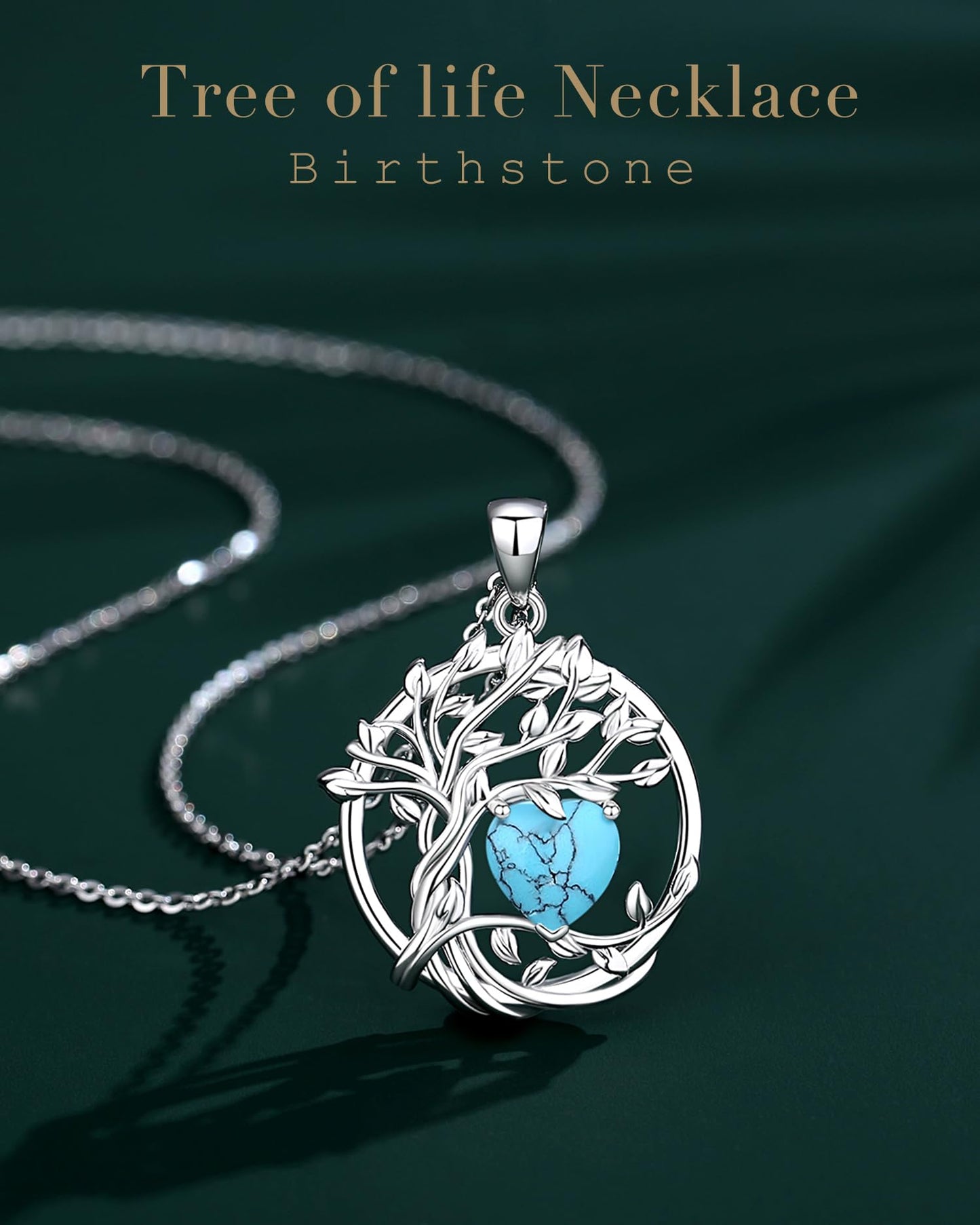 Edersee Lebensbaum Birthstone Kette für Damen 925 Sterling Silber Baum des Lebens Birthstone Anhänger Halskette Schmuck Geschenke für Frauen Mädchen, Kettenlänge: 40+5 cm