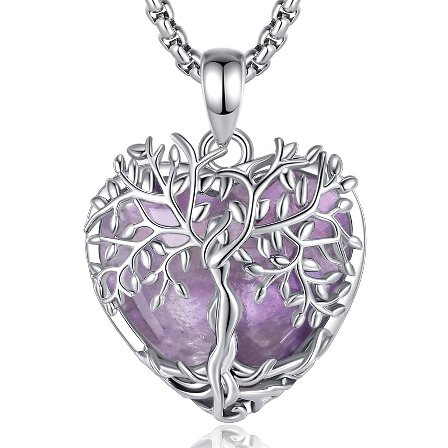 EDERSEENSUCHT - AEONSLOVE Lebensbaum Kette mit Kristall, Baum des Lebens Mondstein Halskette für Damen Türkis Amethyst Anhänger Obsidian Malachit Stein Kette Heilsteine Schmuck