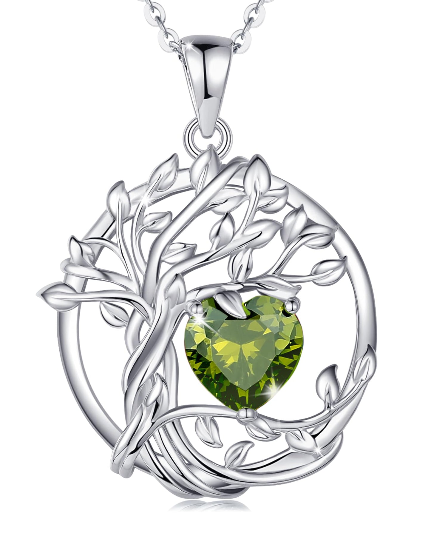 Edersee Lebensbaum Birthstone Kette für Damen 925 Sterling Silber Baum des Lebens Birthstone Anhänger Halskette Schmuck Geschenke für Frauen Mädchen, Kettenlänge: 40+5 cm