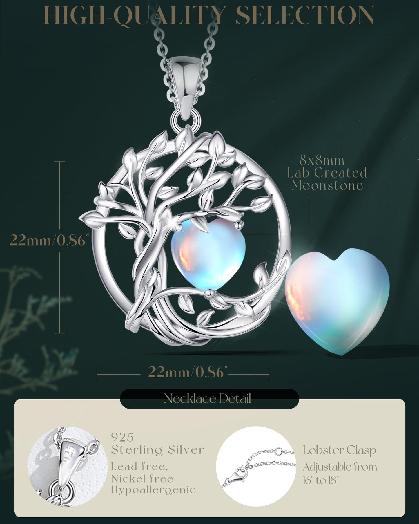 Edersee Lebensbaum Birthstone Kette für Damen 925 Sterling Silber Baum des Lebens Birthstone Anhänger Halskette Schmuck Geschenke für Frauen Mädchen, Kettenlänge: 40+5 cm