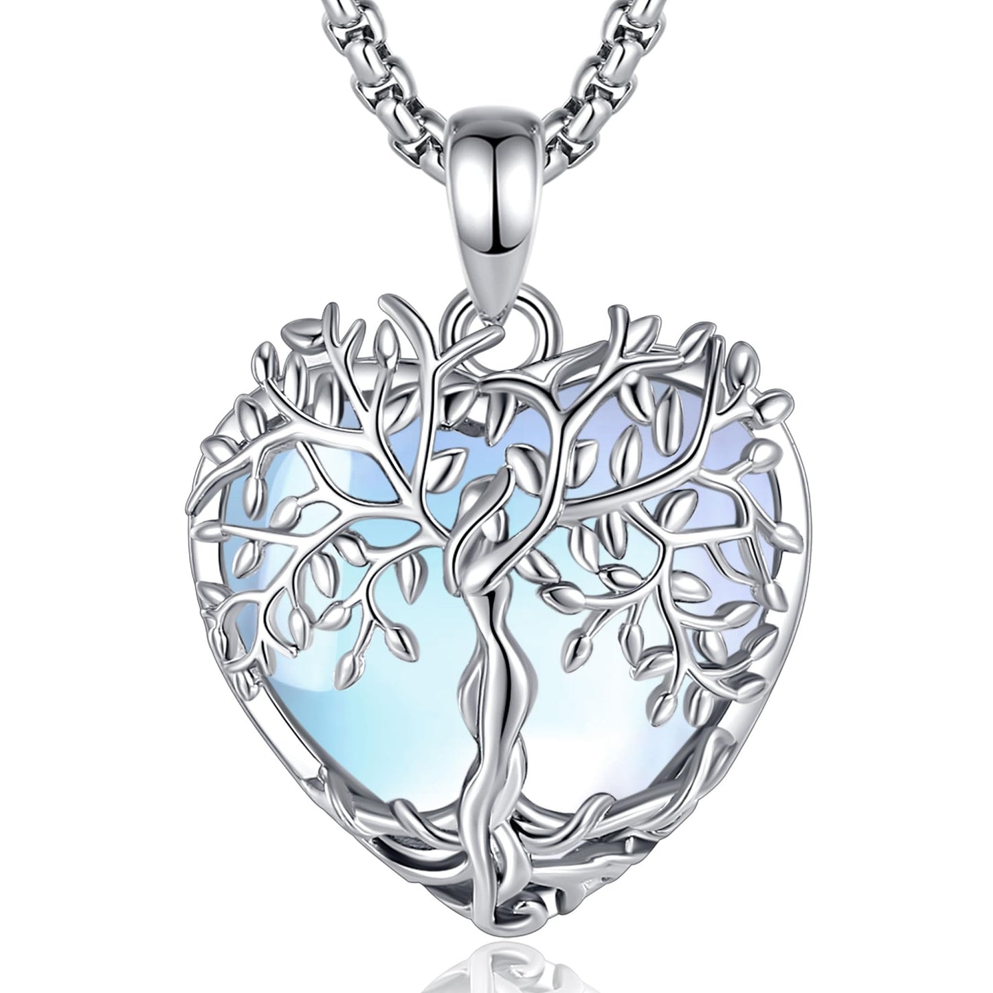 EDERSEENSUCHT - AEONSLOVE Lebensbaum Kette mit Kristall, Baum des Lebens Mondstein Halskette für Damen Türkis Amethyst Anhänger Obsidian Malachit Stein Kette Heilsteine Schmuck
