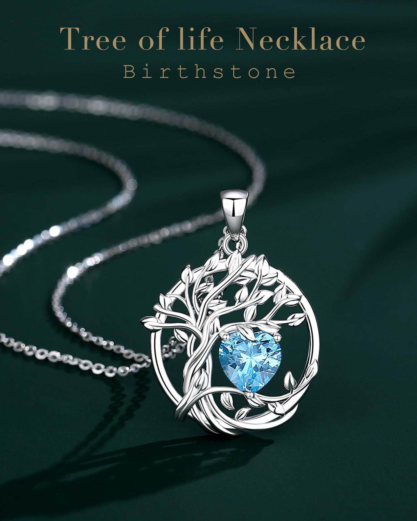 Edersee Lebensbaum Birthstone Kette für Damen 925 Sterling Silber Baum des Lebens Birthstone Anhänger Halskette Schmuck Geschenke für Frauen Mädchen, Kettenlänge: 40+5 cm