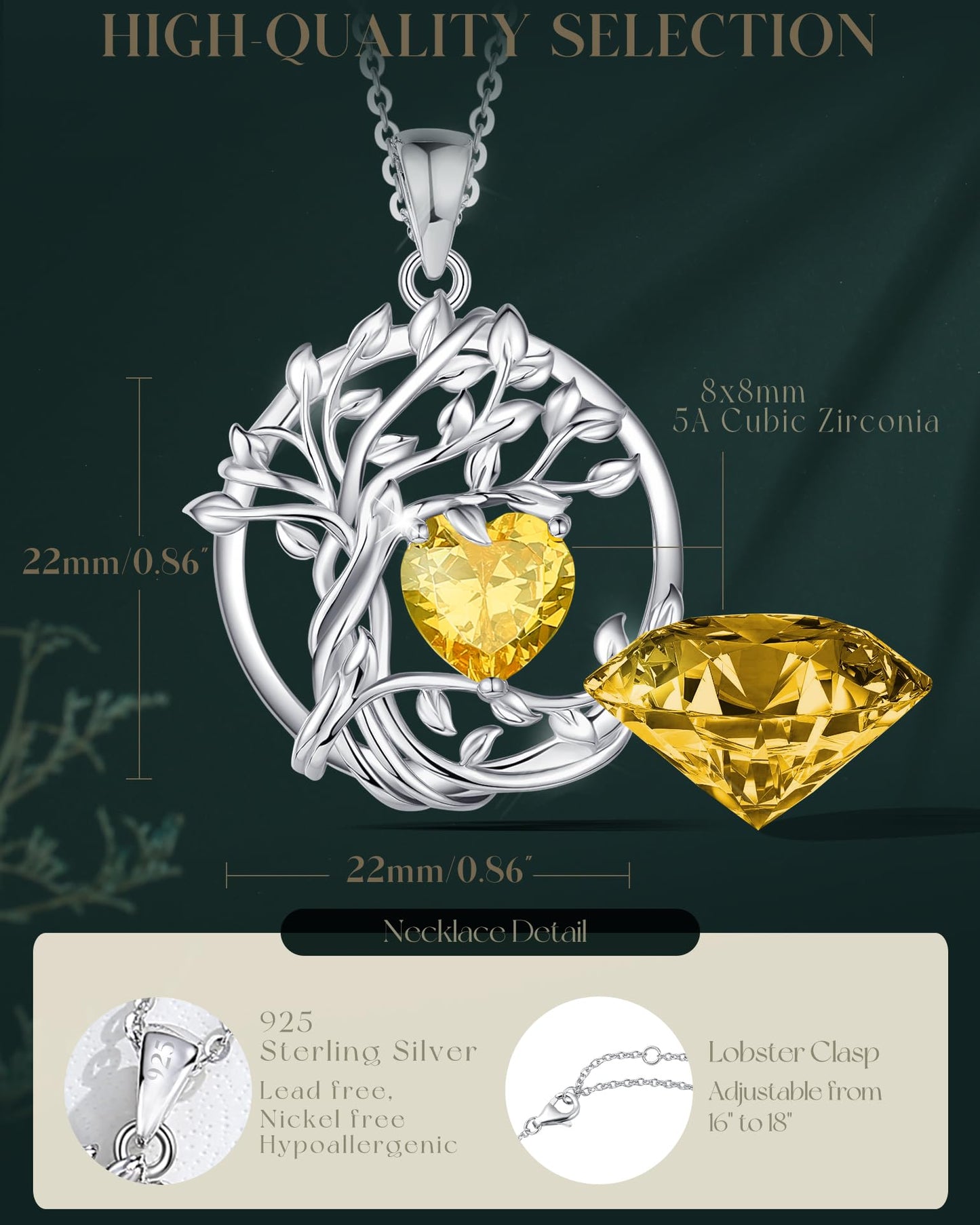 Edersee Lebensbaum Birthstone Kette für Damen 925 Sterling Silber Baum des Lebens Birthstone Anhänger Halskette Schmuck Geschenke für Frauen Mädchen, Kettenlänge: 40+5 cm