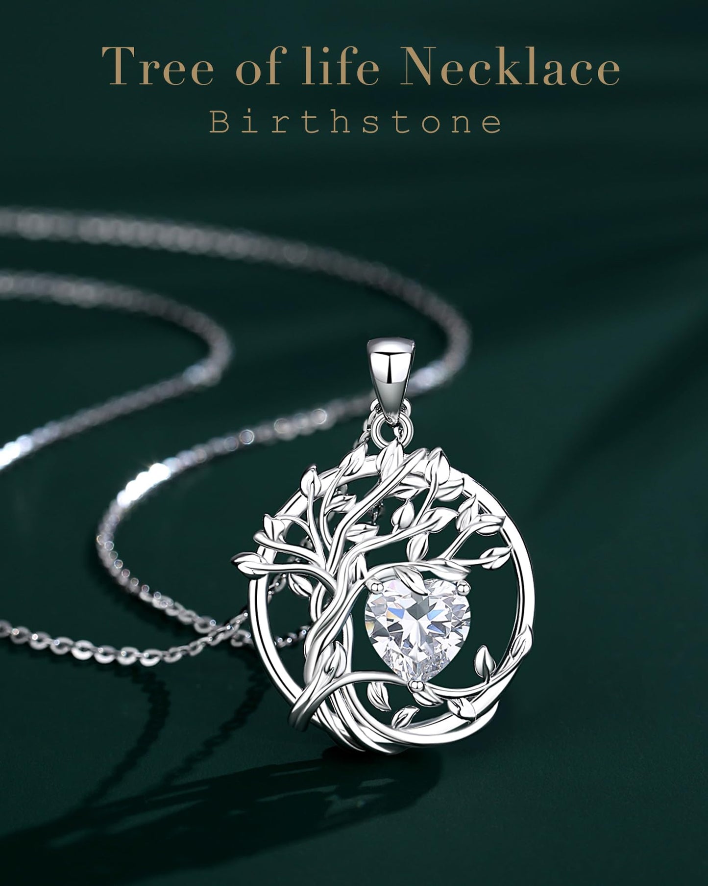 Edersee Lebensbaum Birthstone Kette für Damen 925 Sterling Silber Baum des Lebens Birthstone Anhänger Halskette Schmuck Geschenke für Frauen Mädchen, Kettenlänge: 40+5 cm