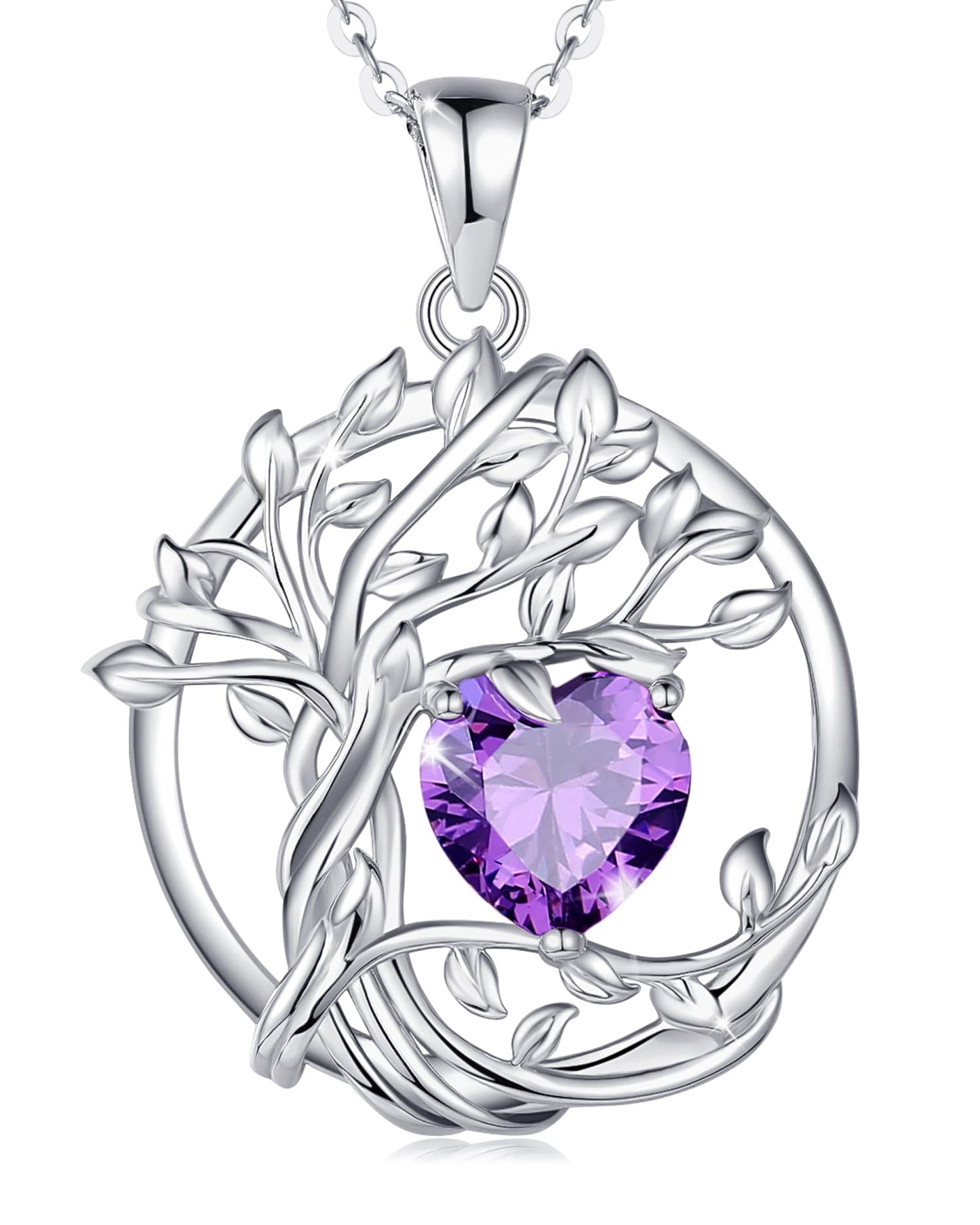 Edersee Lebensbaum Birthstone Kette für Damen 925 Sterling Silber Baum des Lebens Birthstone Anhänger Halskette Schmuck Geschenke für Frauen Mädchen, Kettenlänge: 40+5 cm