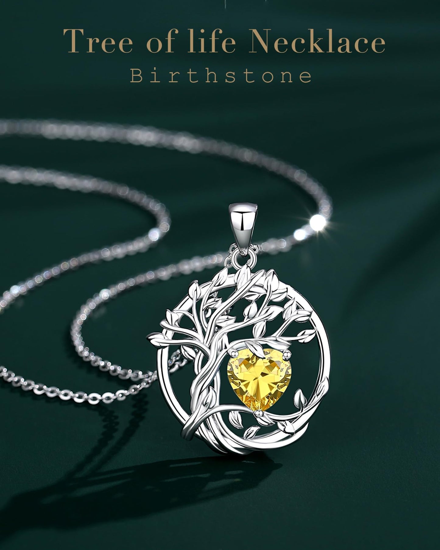 Edersee Lebensbaum Birthstone Kette für Damen 925 Sterling Silber Baum des Lebens Birthstone Anhänger Halskette Schmuck Geschenke für Frauen Mädchen, Kettenlänge: 40+5 cm