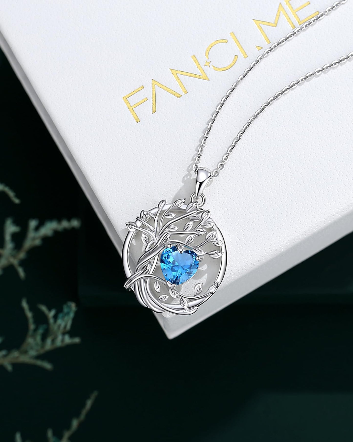 Edersee Lebensbaum Birthstone Kette für Damen 925 Sterling Silber Baum des Lebens Birthstone Anhänger Halskette Schmuck Geschenke für Frauen Mädchen, Kettenlänge: 40+5 cm