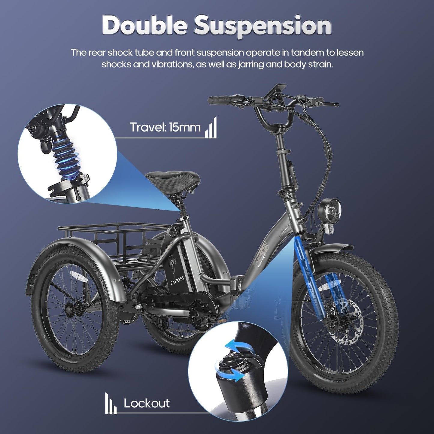 ELB trike Fafrees F20 Mate E Bike Dreirad Erwachsene Fat Klapprad, [ Offiziell ] E-Bike Lastenfahrrad 20 Zoll, Elektrofahrrad 180kg, Elektro Dreirad für Erwachsene, Ebike Fatbike 48V, 3 Rad Fahrrad Elektrisch