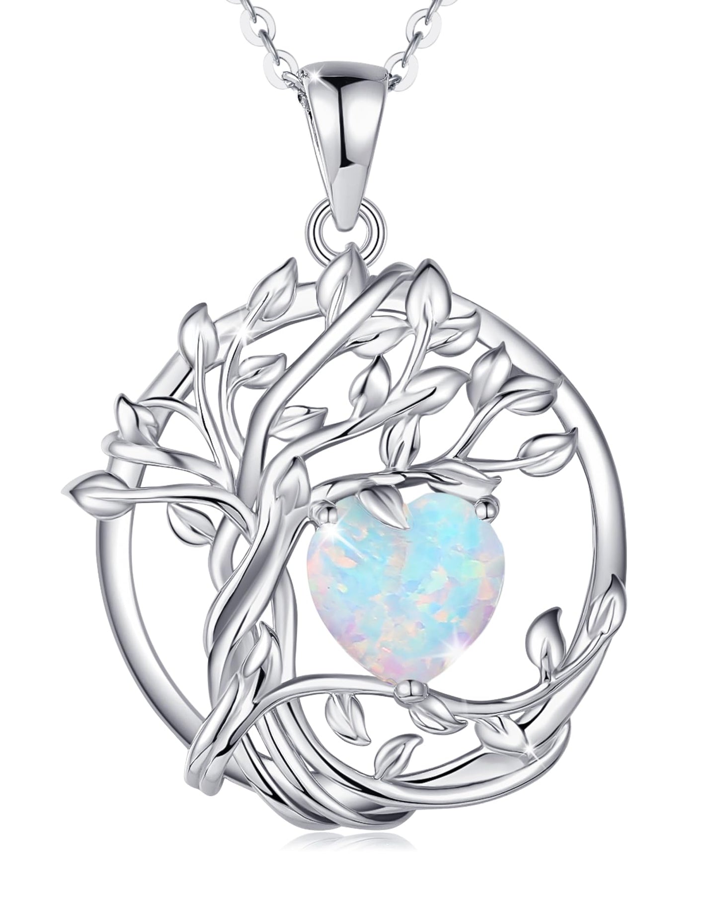 Edersee Lebensbaum Birthstone Kette für Damen 925 Sterling Silber Baum des Lebens Birthstone Anhänger Halskette Schmuck Geschenke für Frauen Mädchen, Kettenlänge: 40+5 cm
