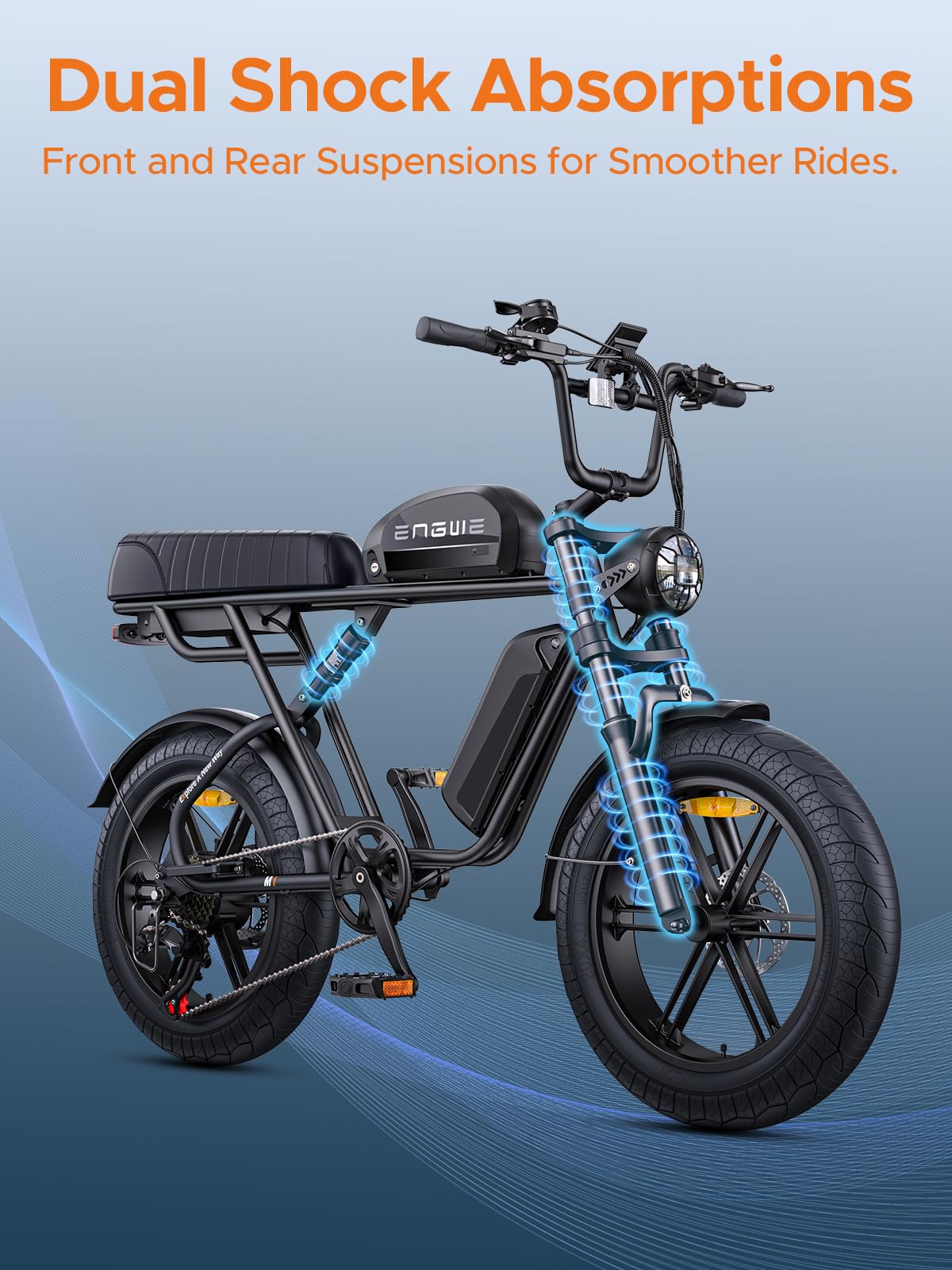 ELB Bigfoot ENGWE E Bike Herren Elektrofahrräder-Ebike mit einem Akku/ 2 Akkus, E-Bike 20 * 4.0 Zoll Fette Reifen, Ebike Herren bis zu 75km/150km/90km/170km, Elektrofahrrad 7-Gang, M20/M1