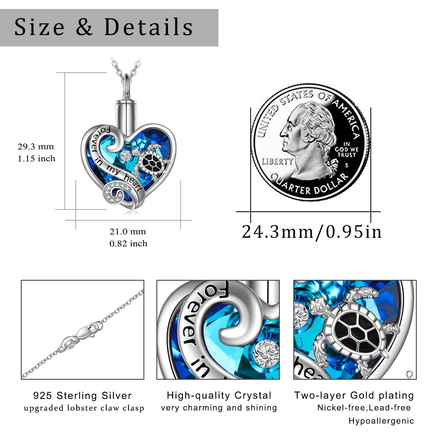 Ederseensucht-TOUPOP Urnenkette für Ashes 925 Sterling Silber Baum des Lebens/Schmetterling Ascheschmuck Asche Urne Anhänger Cremation Halskette mit Herz Kristall Memory Schmuck für Damen Herren