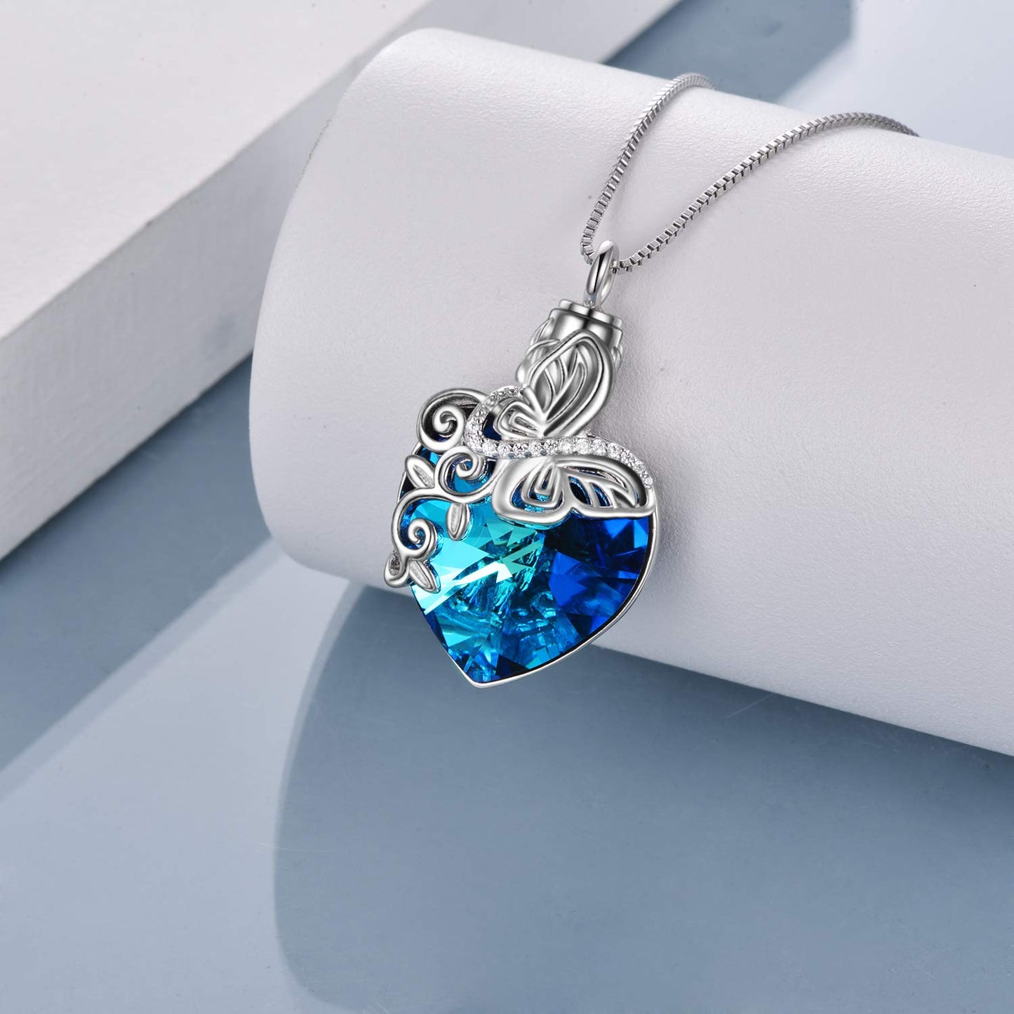 Ederseensucht-TOUPOP Urnenkette für Ashes 925 Sterling Silber Baum des Lebens/Schmetterling Ascheschmuck Asche Urne Anhänger Cremation Halskette mit Herz Kristall Memory Schmuck für Damen Herren