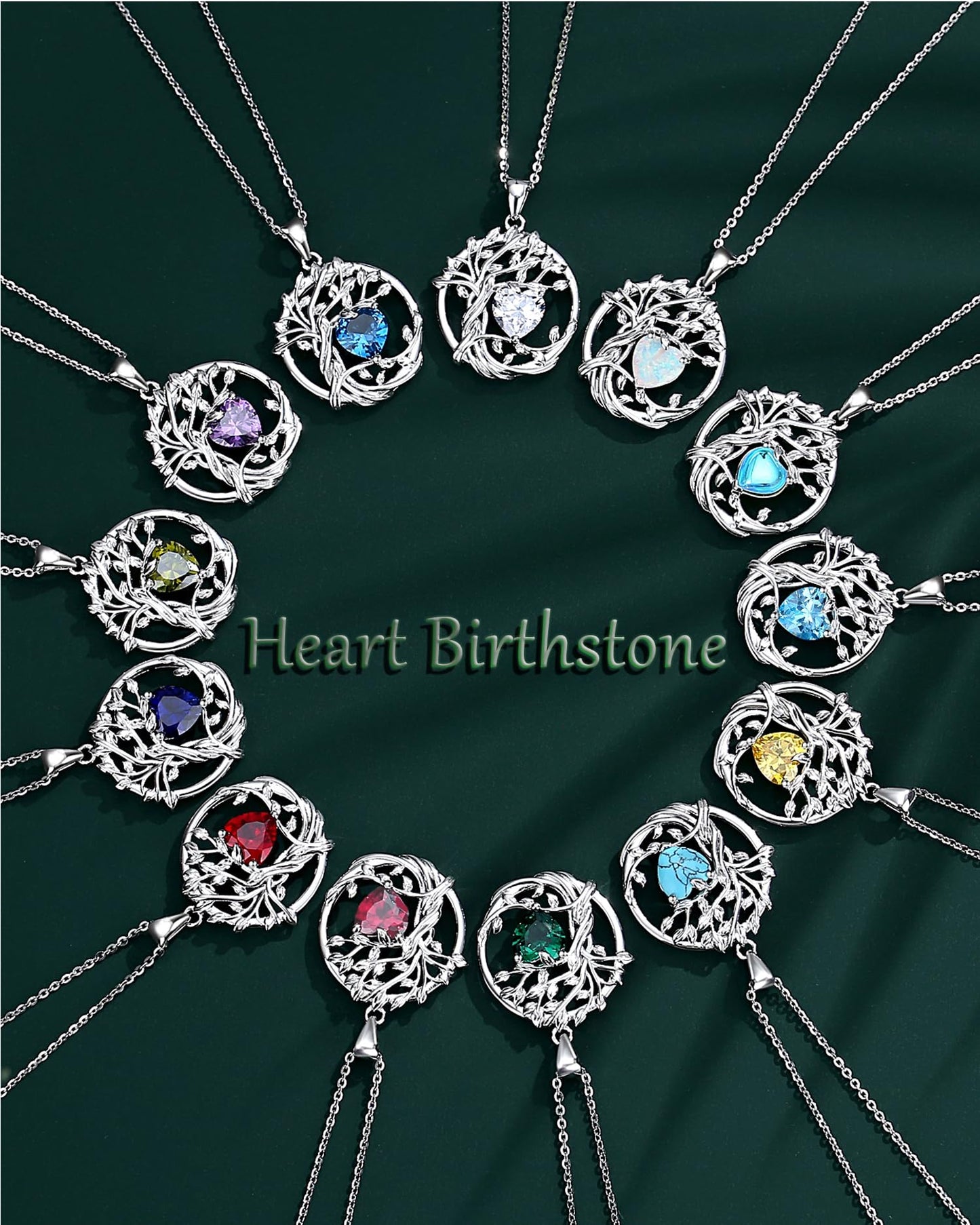 Edersee Lebensbaum Birthstone Kette für Damen 925 Sterling Silber Baum des Lebens Birthstone Anhänger Halskette Schmuck Geschenke für Frauen Mädchen, Kettenlänge: 40+5 cm