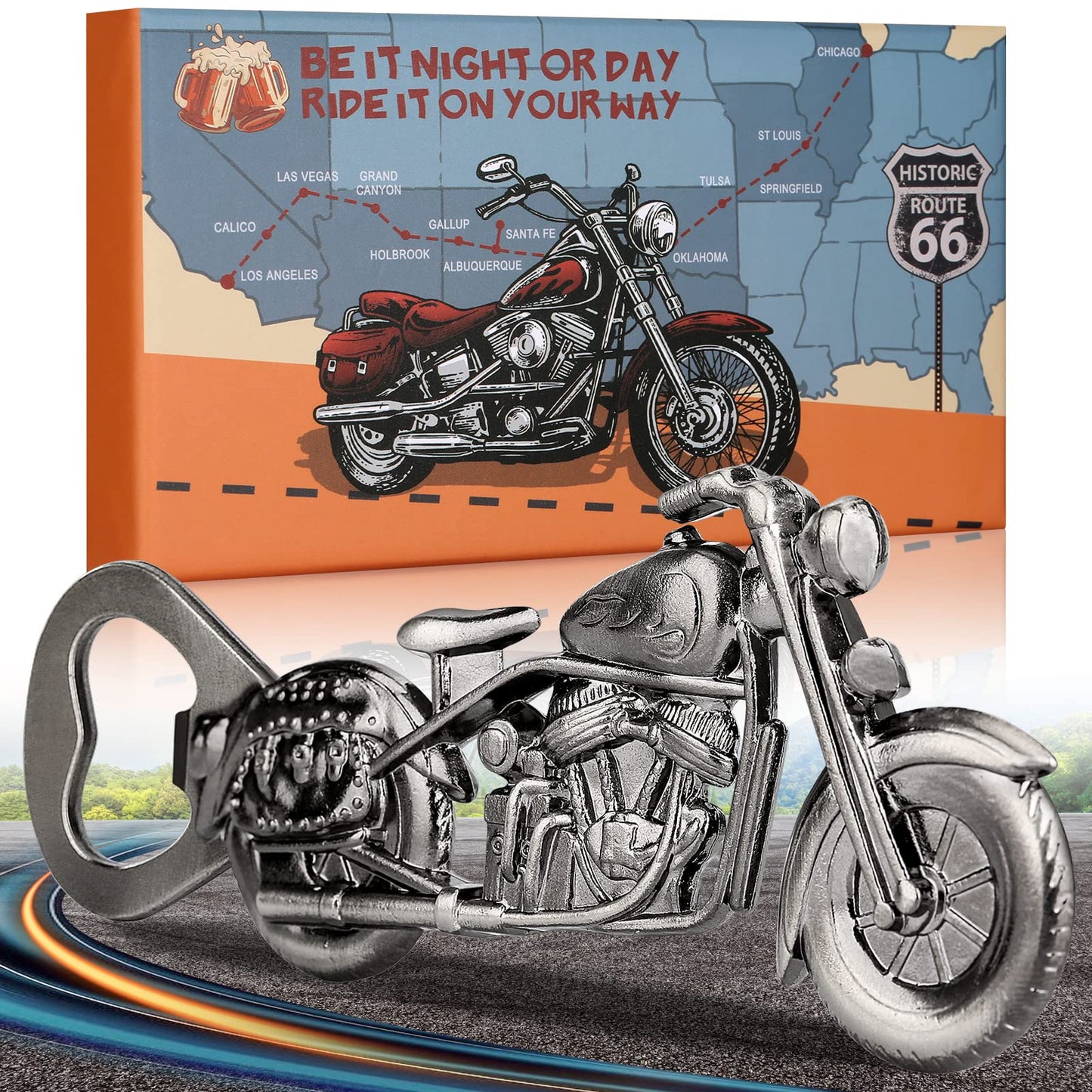 LULLEA Motorrad-Geschenke für Männer, Motorrad-Flaschenöffner, lustige Biergeschenke für Männer, Ihn, Vater, einzigartige dunkelsilberne Gadgets, Vatergeschenke, Valentinstag, Weihnachten, Geschenke