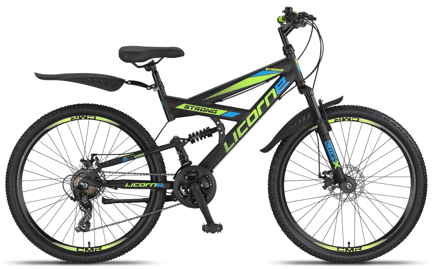 ELB daily Licorne Bike Strong 2D Premium Mountainbike in 26, 27.5 und 29 Zoll Fahrrad für Jungen Mädchen Damen und Herren Scheibenbremse vorne und hinten 21 Gang Schaltung Vollfederung
