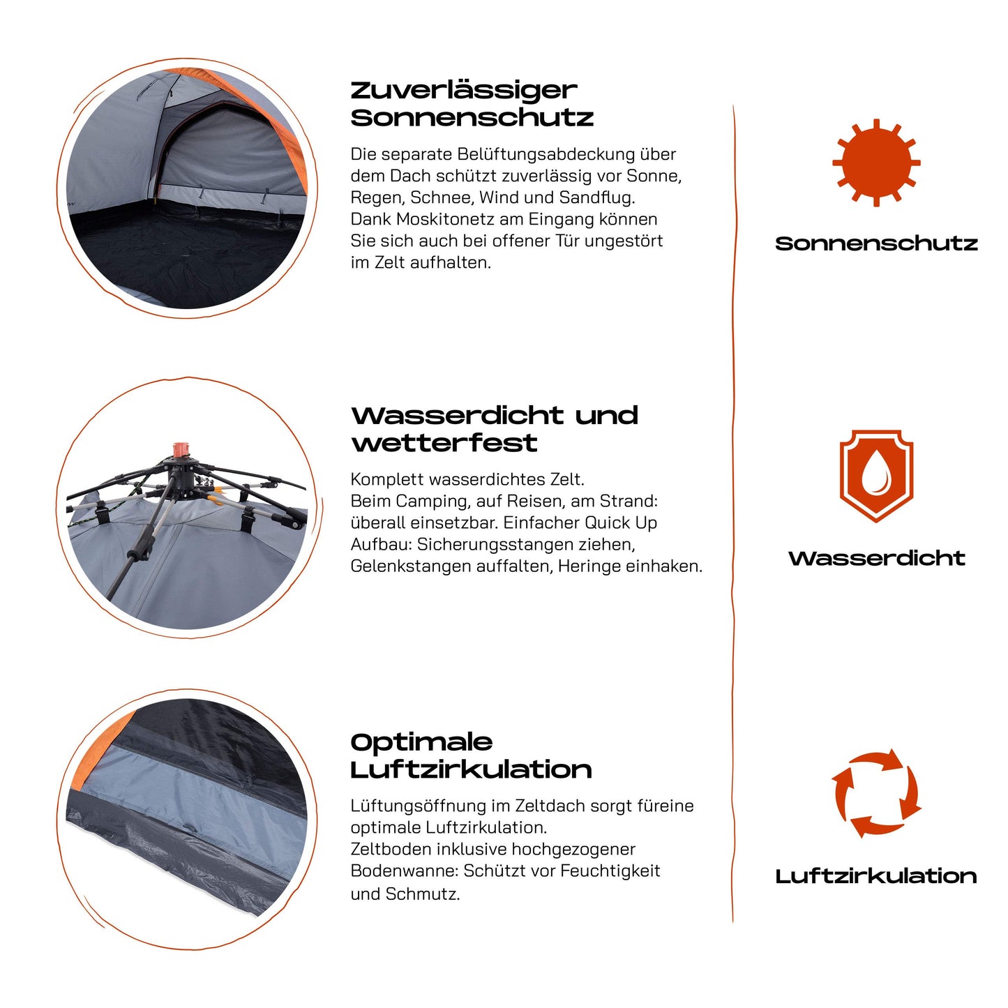 Lumaland Camping Zelt | Leichtes Pop Up Wurfzelt | 2-3 Personen Kuppelzelt | Trekking & Festival Igluzelt | Sekundenzelt Wasserdicht 210x190x110cm | Wind- & Sonnenschutz | Mit 1 & 2 Eingängen