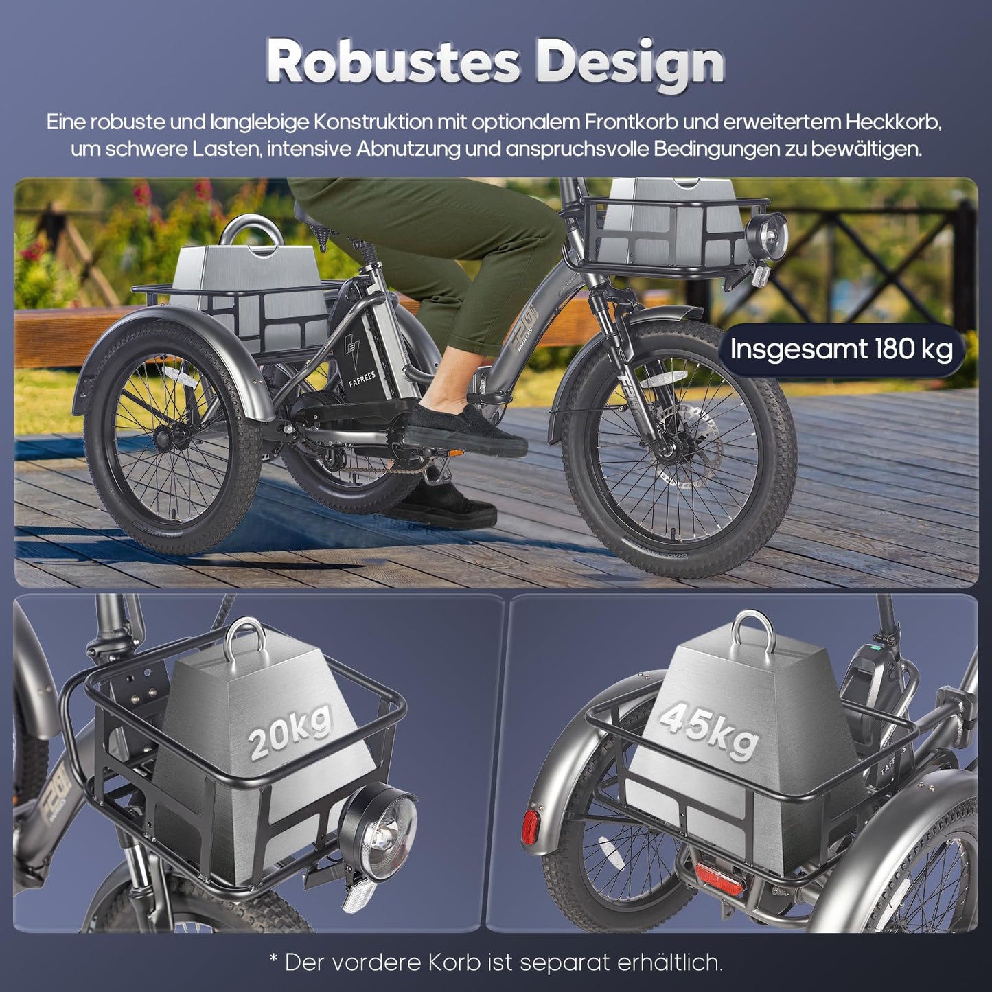 ELB trike Fafrees F20 Mate E Bike Dreirad Erwachsene Fat Klapprad, [ Offiziell ] E-Bike Lastenfahrrad 20 Zoll, Elektrofahrrad 180kg, Elektro Dreirad für Erwachsene, Ebike Fatbike 48V, 3 Rad Fahrrad Elektrisch